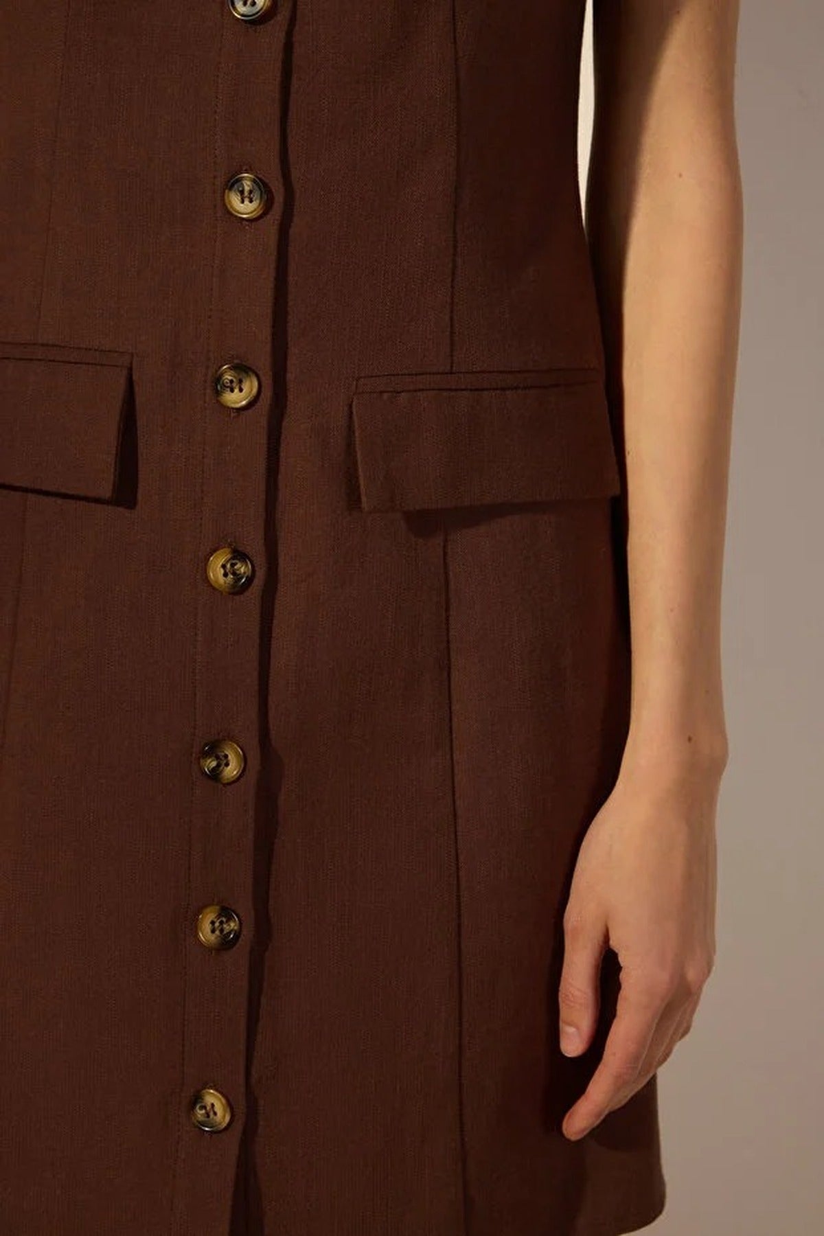 Linen Blend Mini Woven Shirt Dress with Pocket Detail