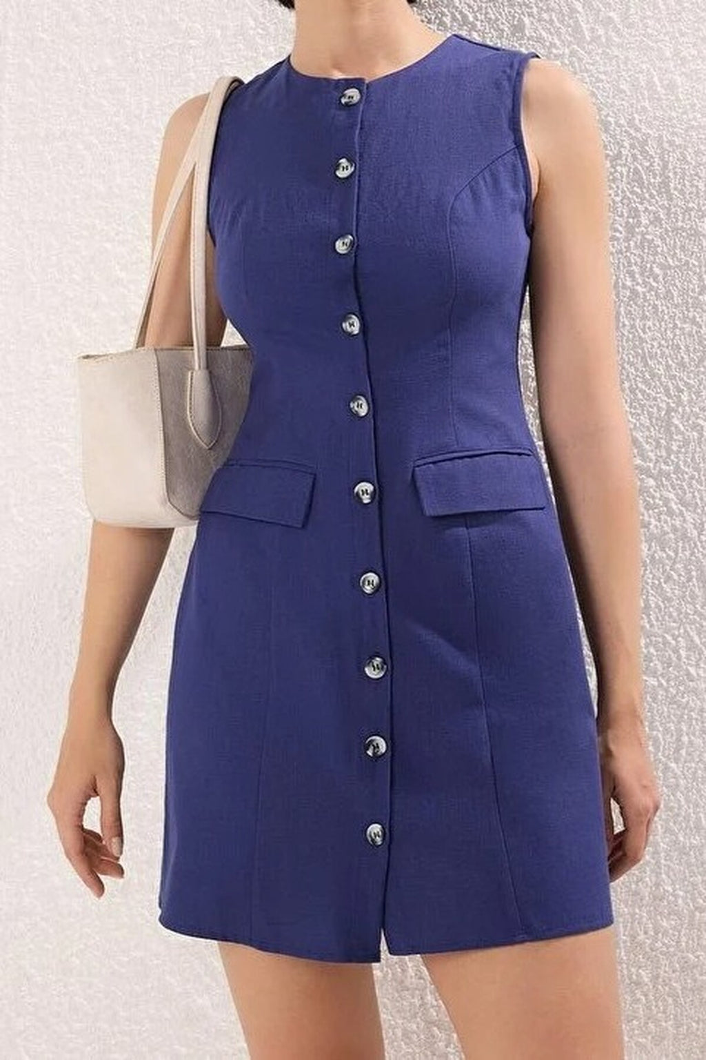 Linen Blend Mini Woven Shirt Dress with Pocket Detail