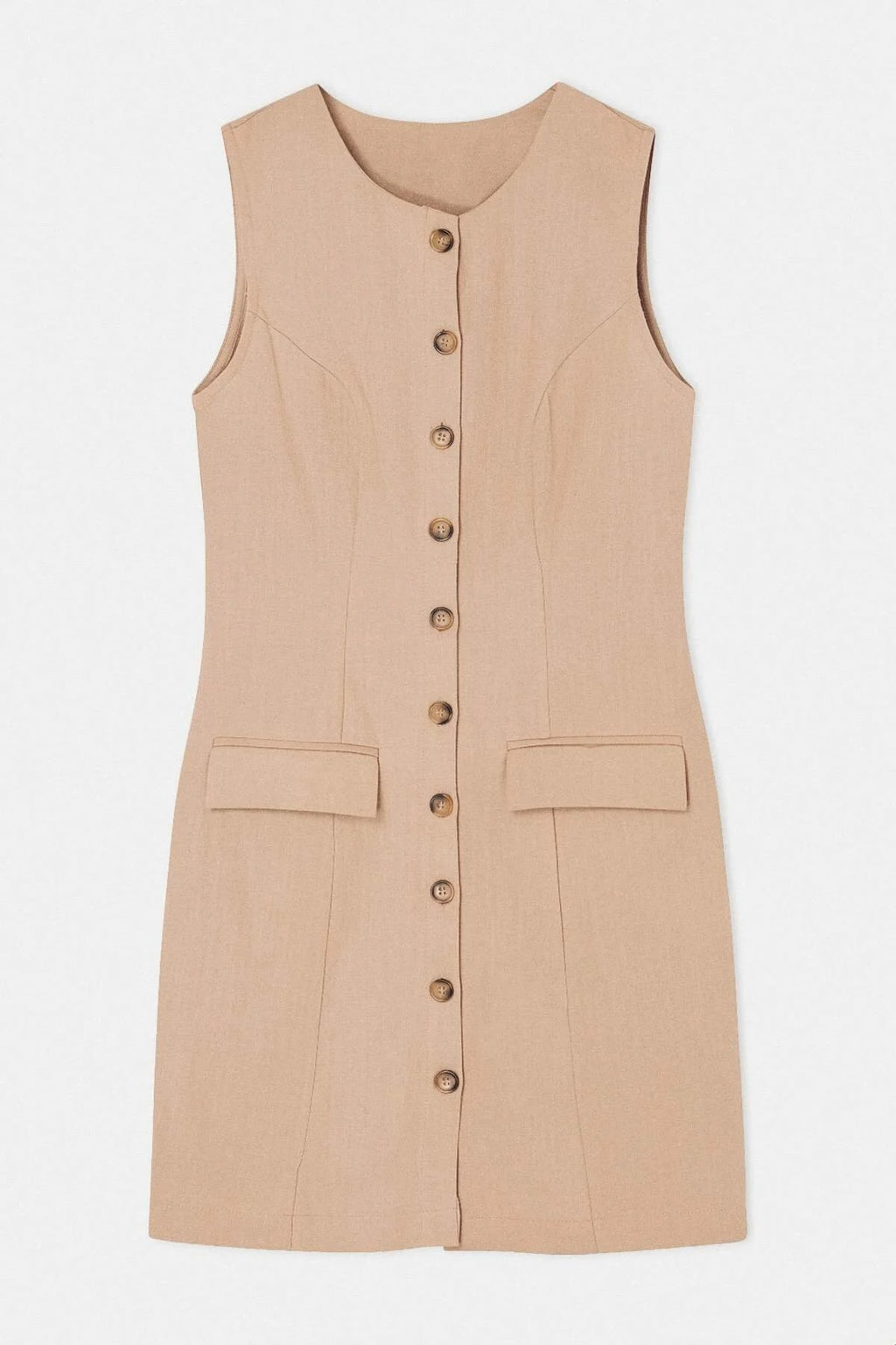 Linen Blend Mini Woven Shirt Dress with Pocket Detail