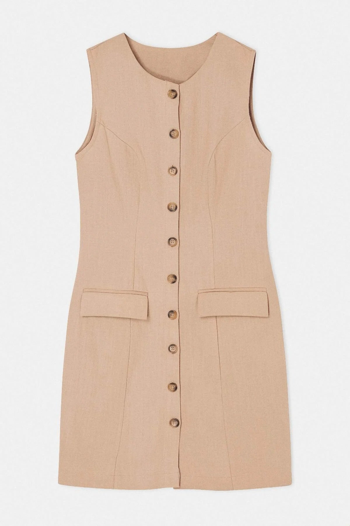 Linen Blend Mini Woven Shirt Dress with Pocket Detail