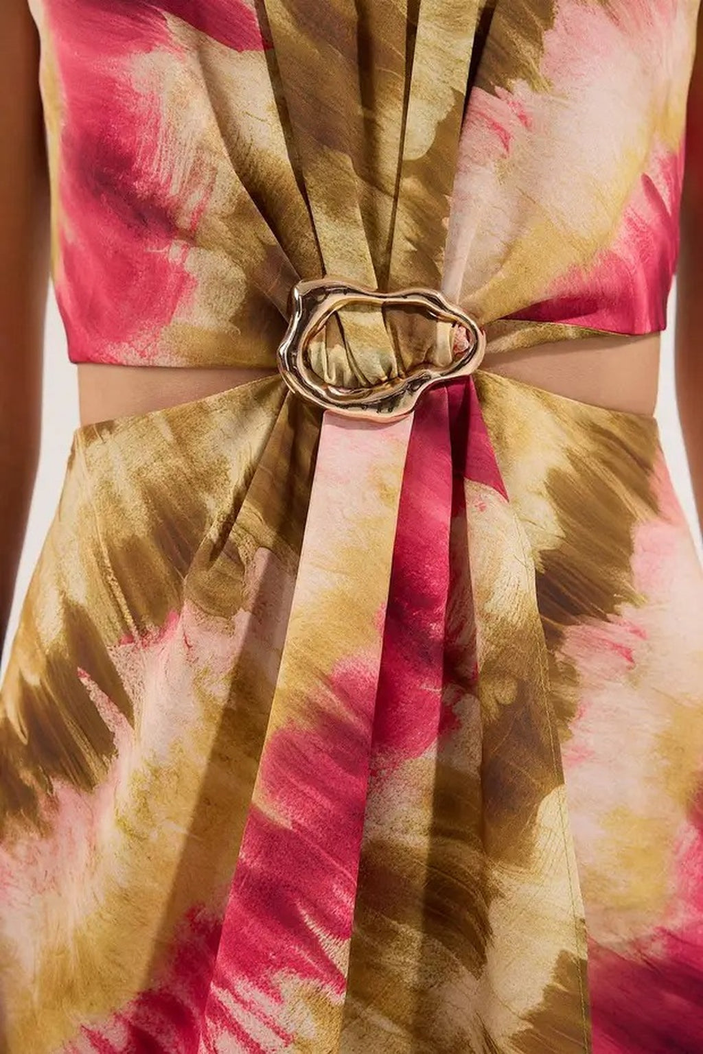 Abstract Patterned Maxi Woven Dress with Waist Detail