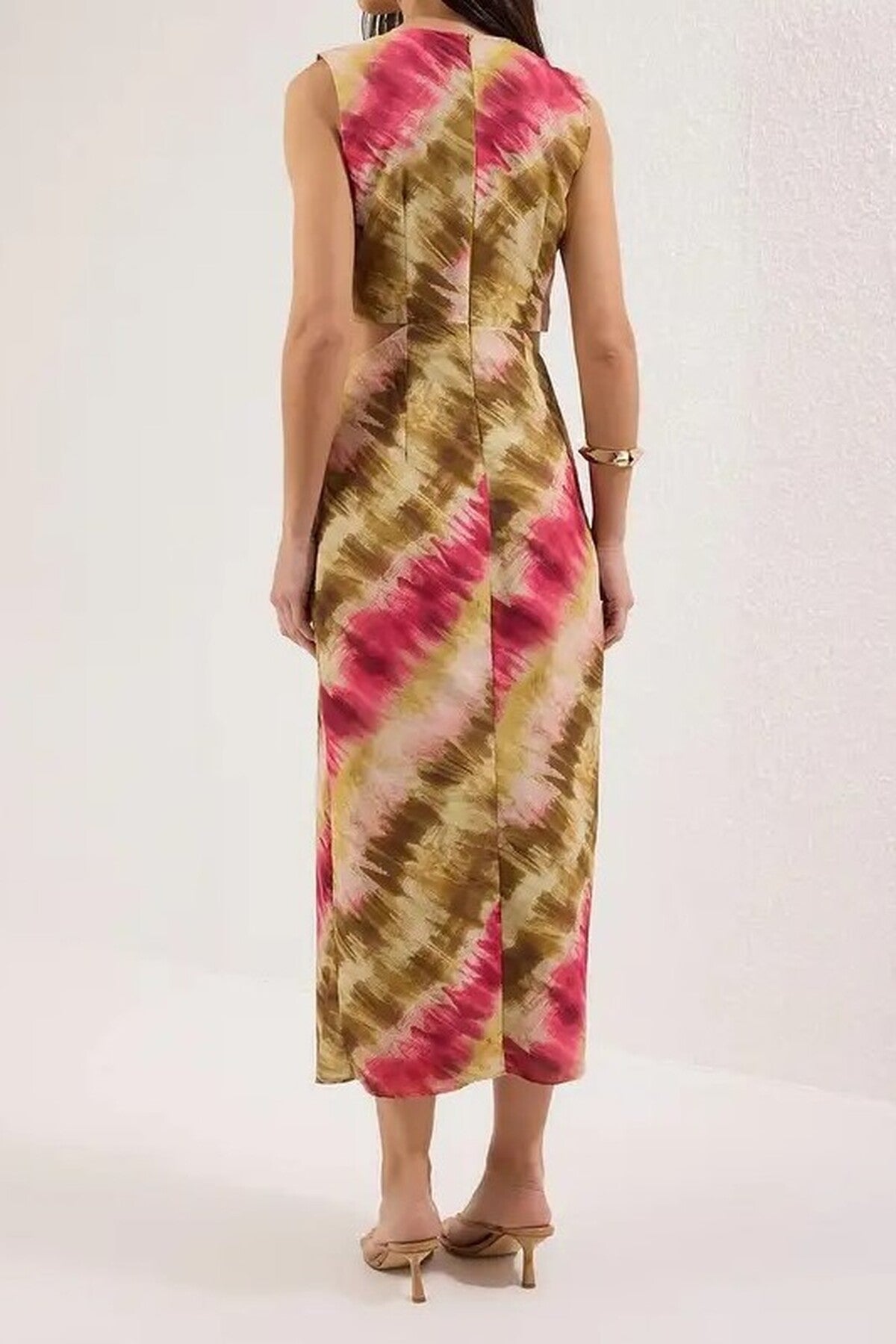 Abstract Patterned Maxi Woven Dress with Waist Detail