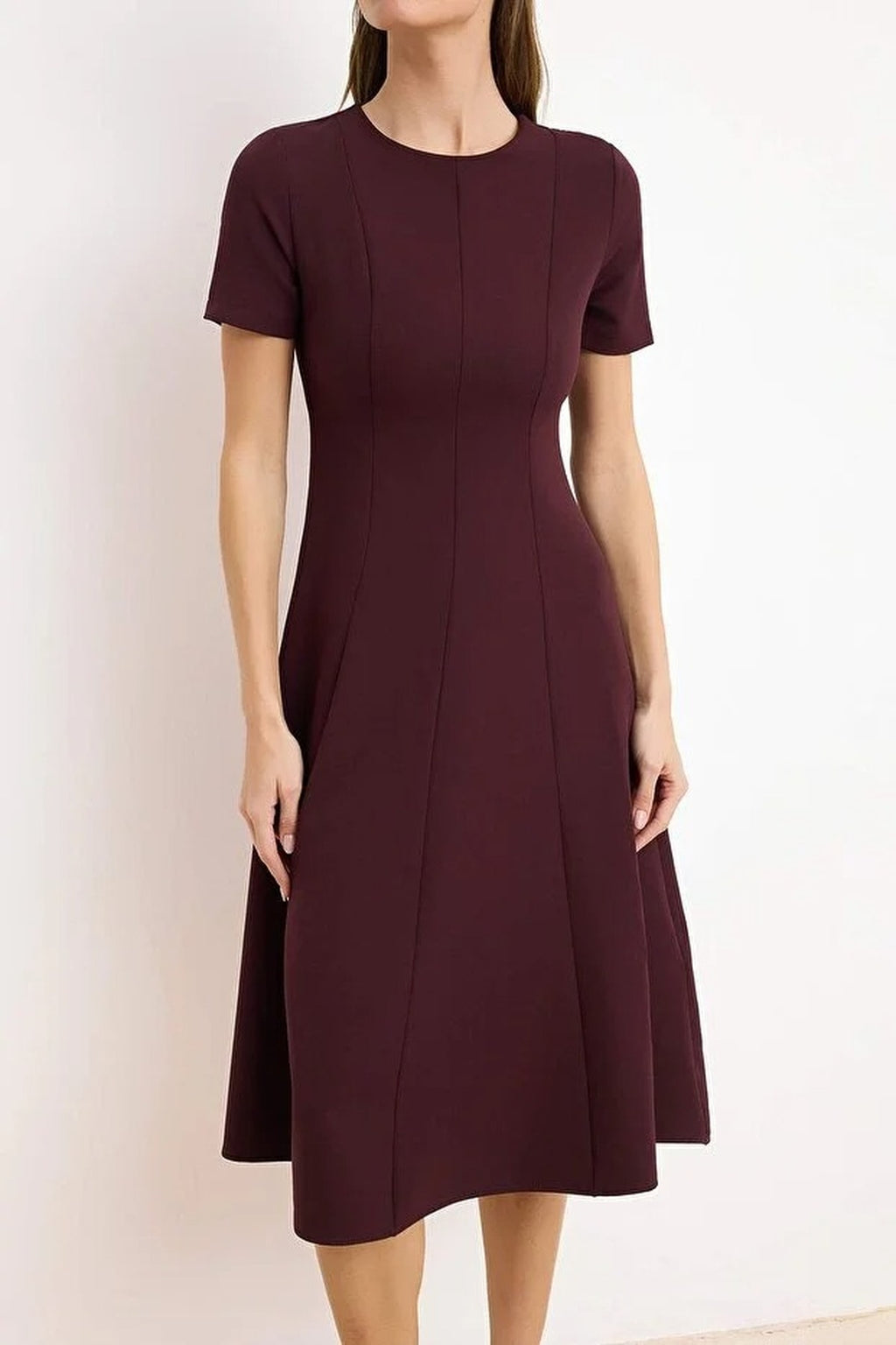 Round Neck Short Sleeve Fit and Flare Midi Dress