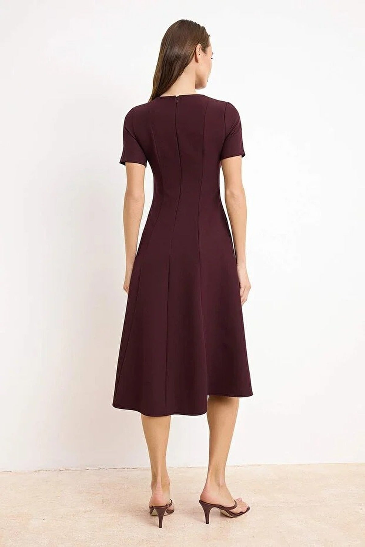 Round Neck Short Sleeve Fit and Flare Midi Dress