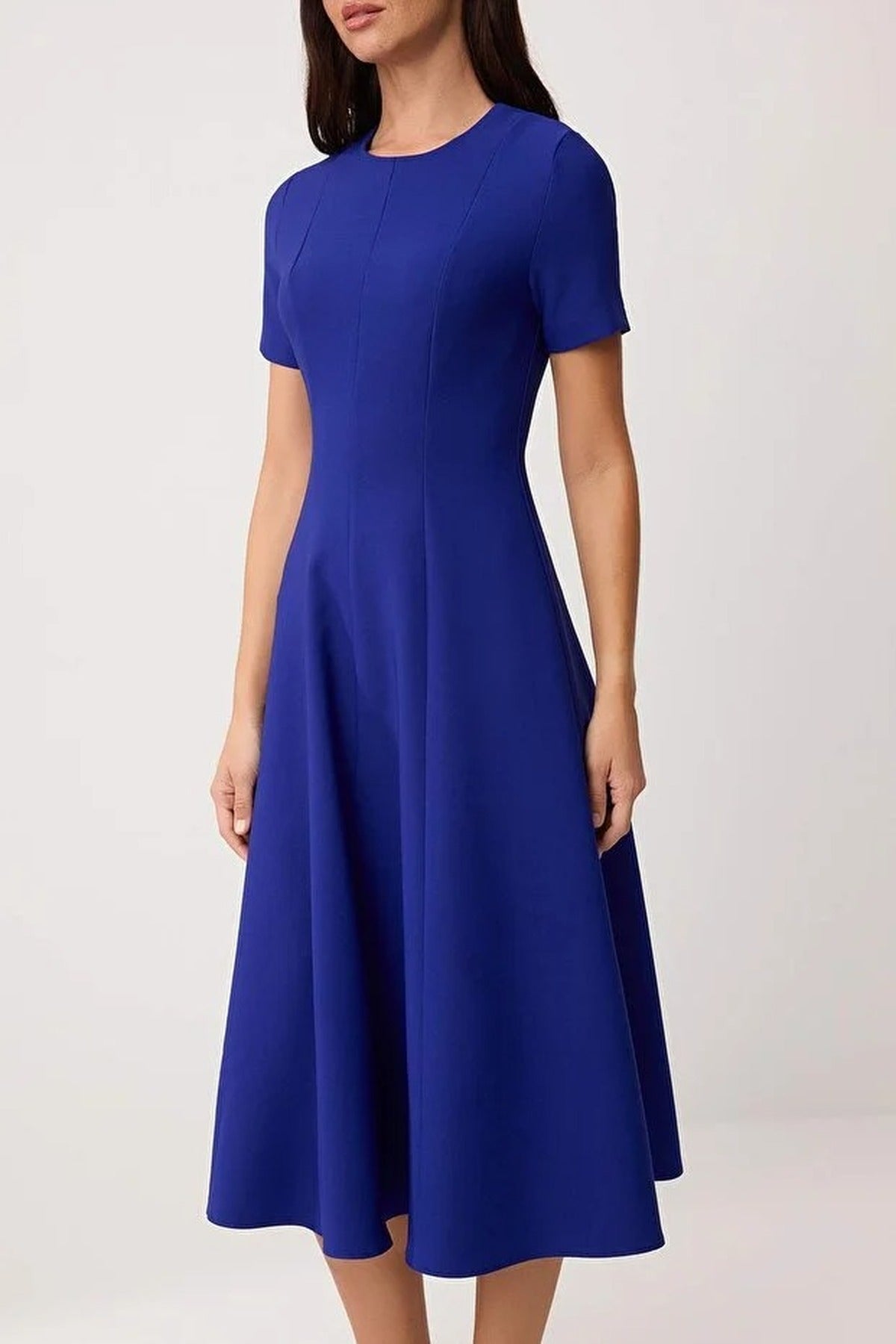 Round Neck Short Sleeve Fit and Flare Midi Dress