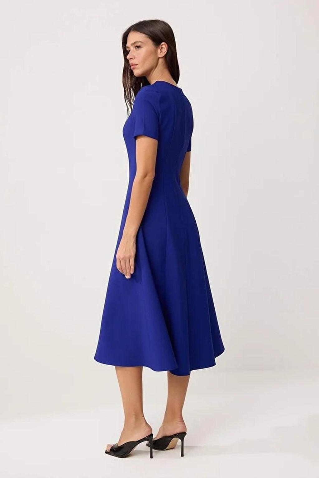 Round Neck Short Sleeve Fit and Flare Midi Dress