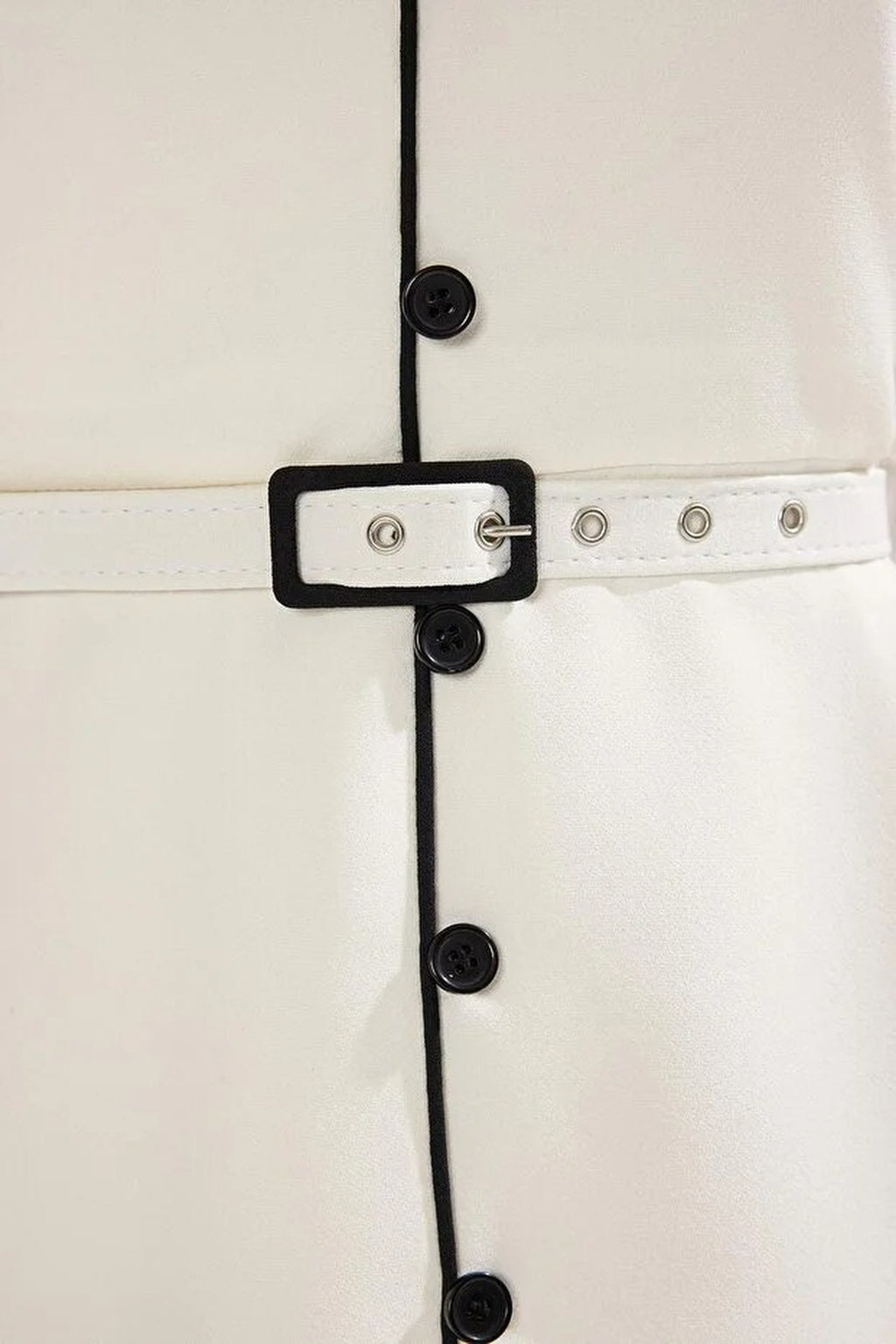 Belted A-Line Button Detail Midi Dress