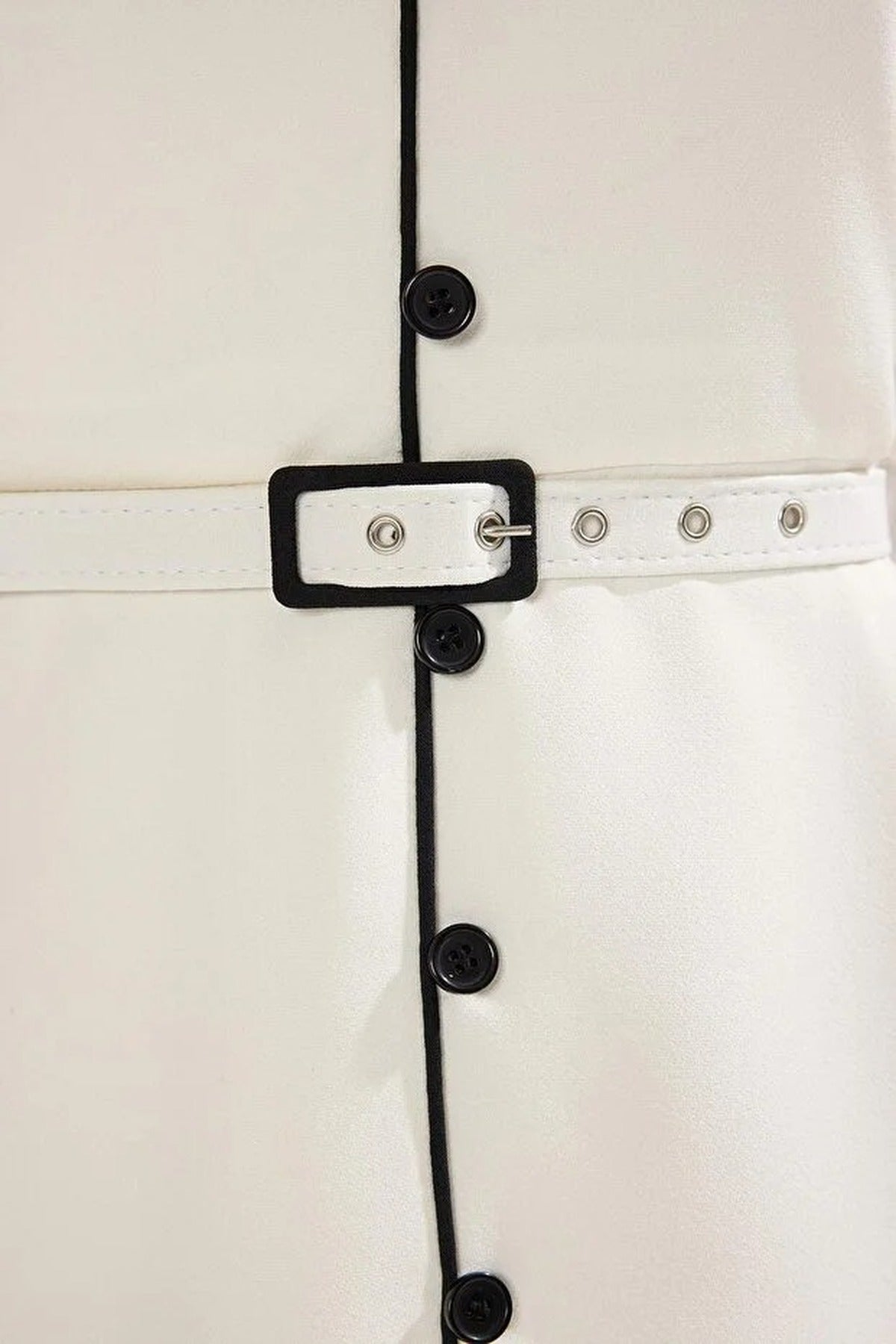Belted A-Line Button Detail Midi Dress