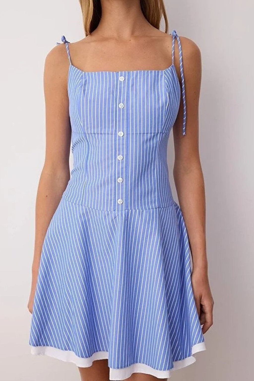 Striped Waist-Fronted Woven Mini Dress