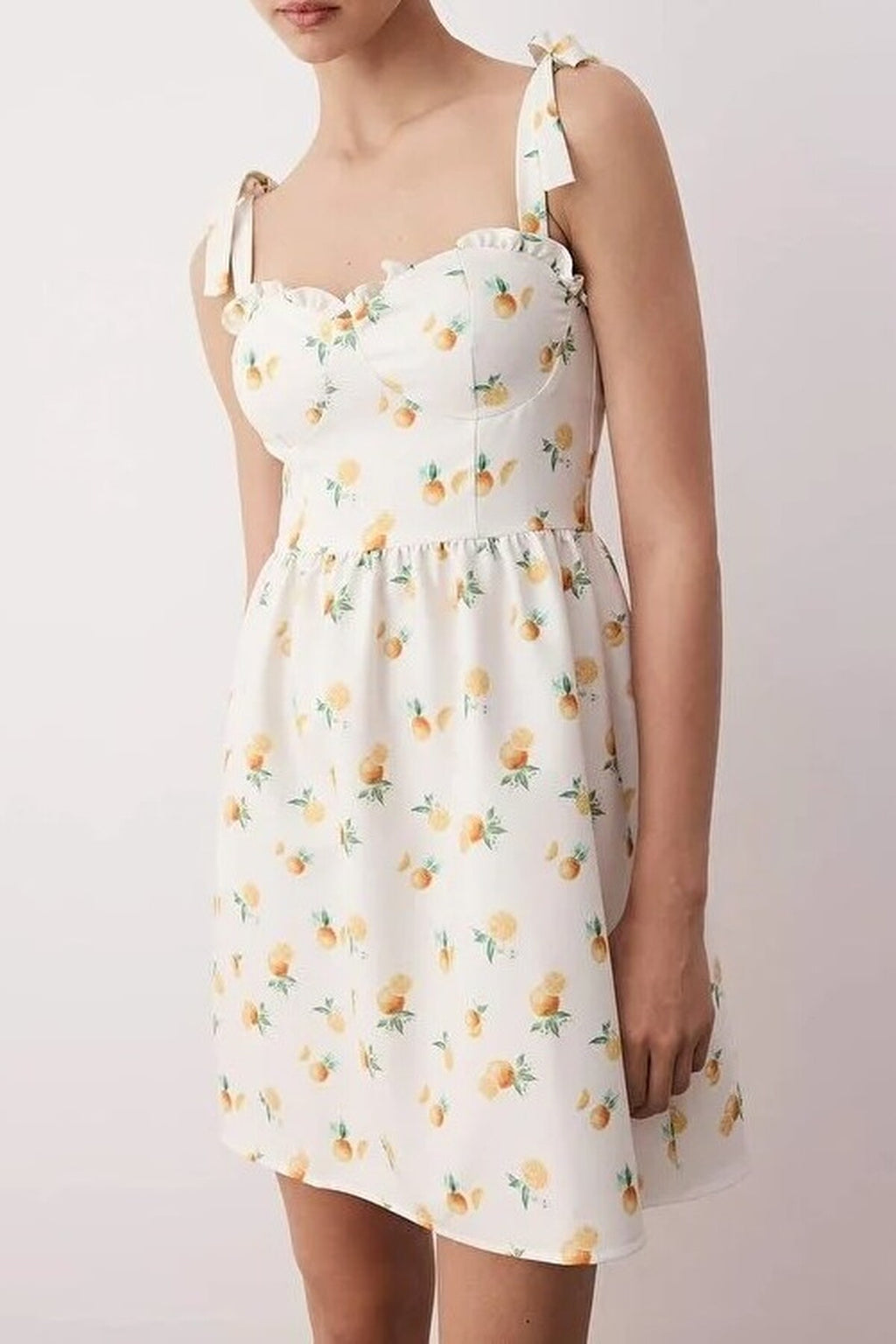 Ruffled Fruit Pattern Mini Woven Dress