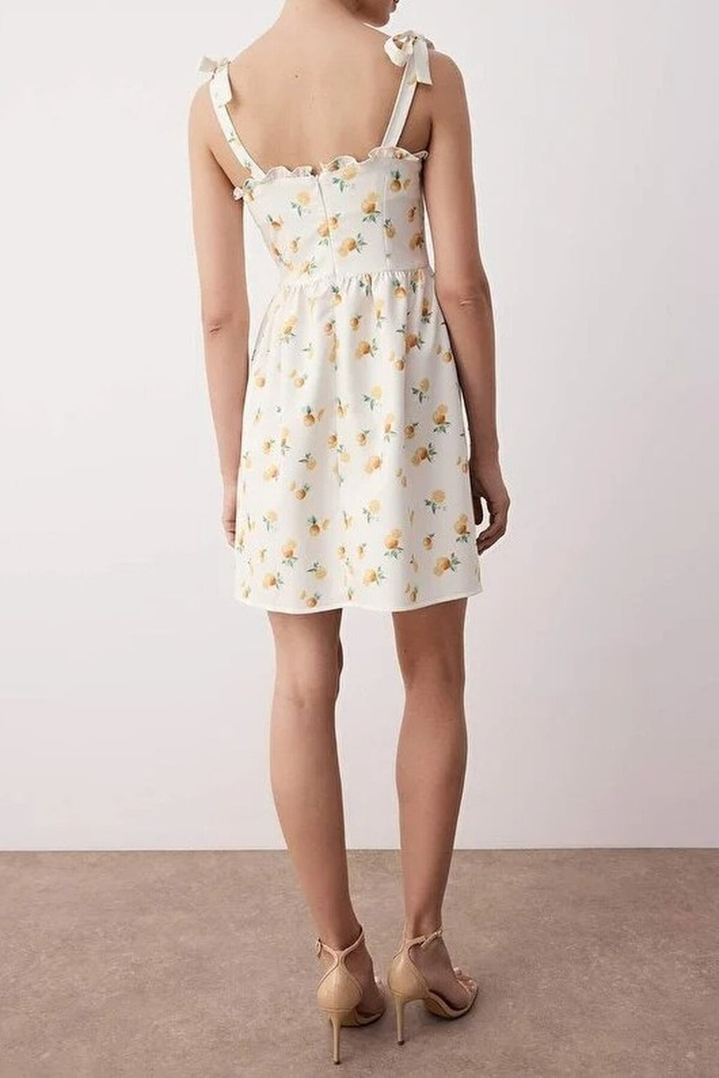 Ruffled Fruit Pattern Mini Woven Dress