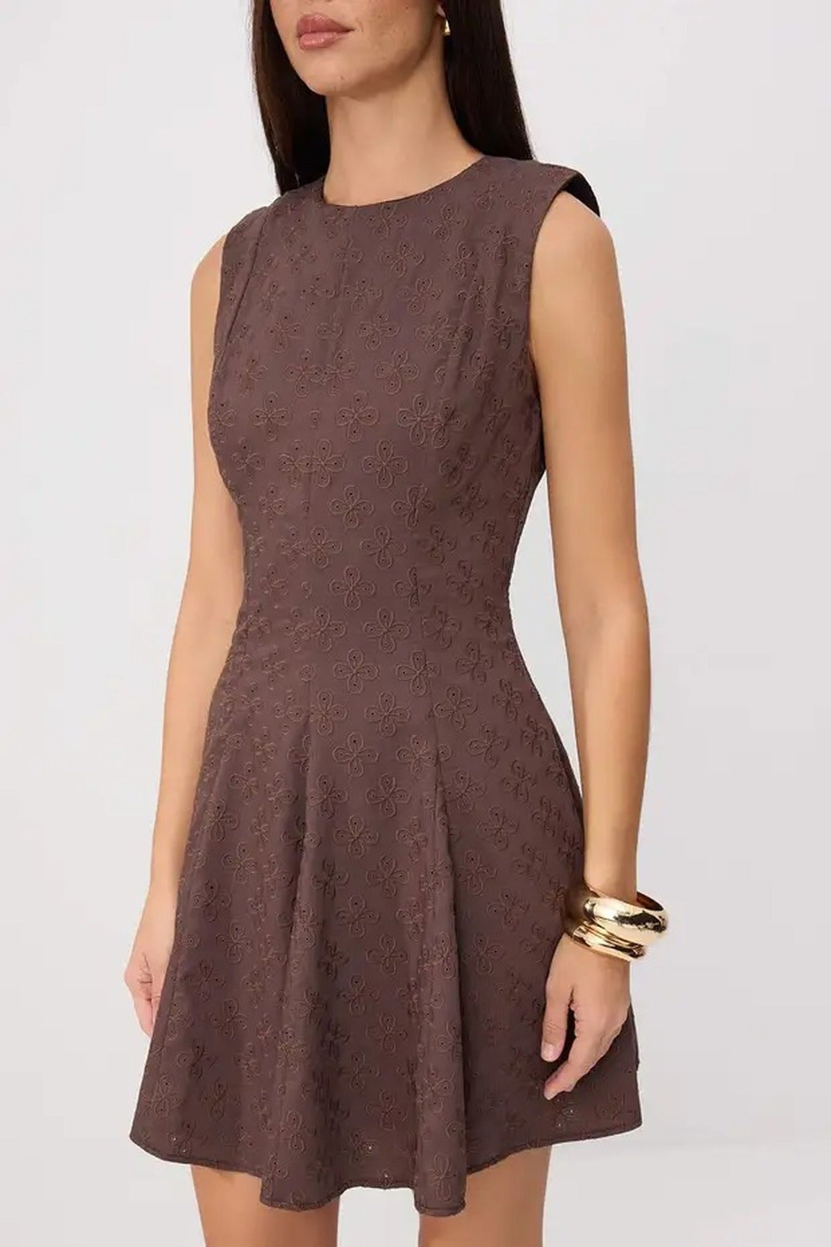 Broderie Anglaise Sleeveless Fit and Flare Mini Dress
