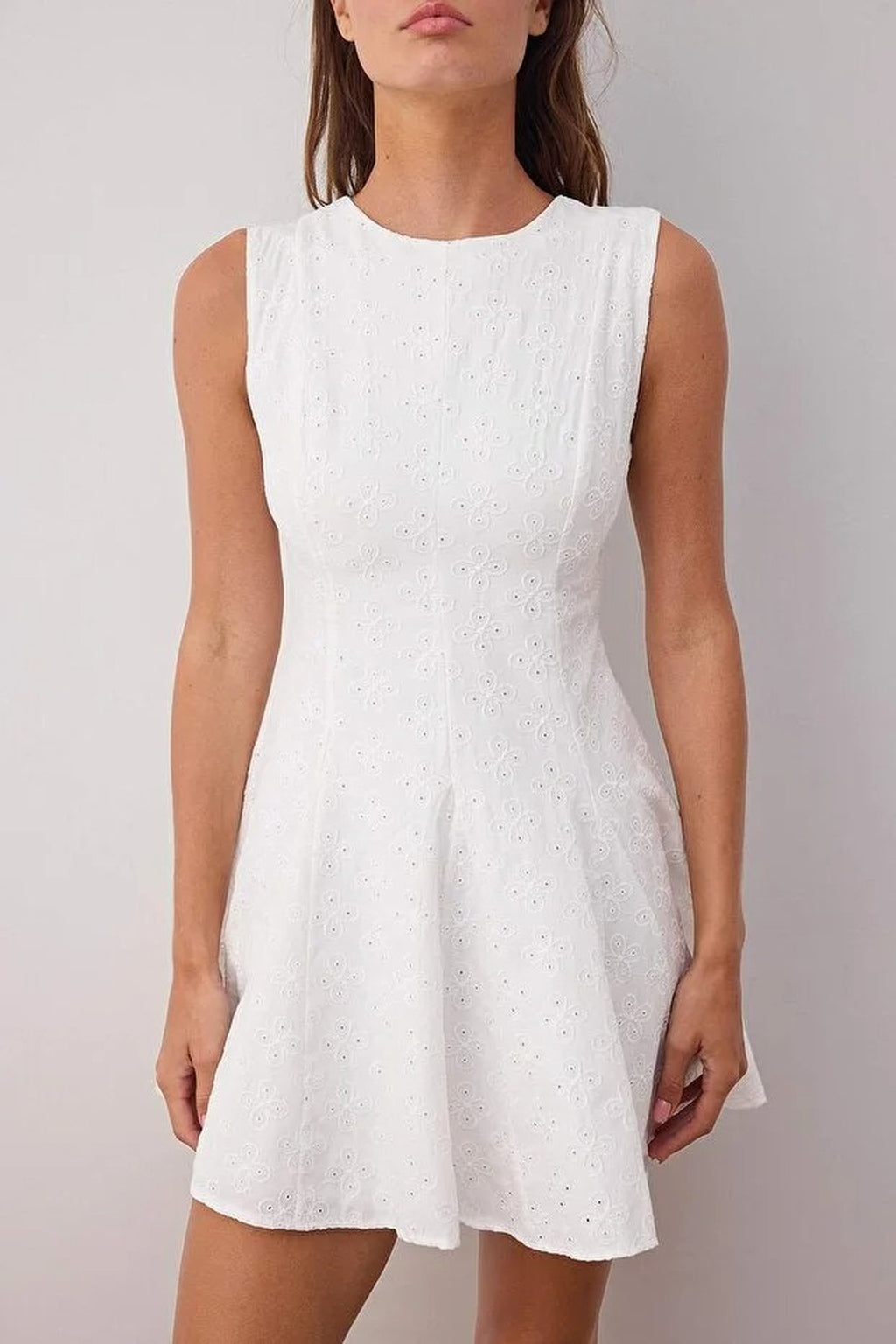 Broderie Anglaise Sleeveless Fit and Flare Mini Dress