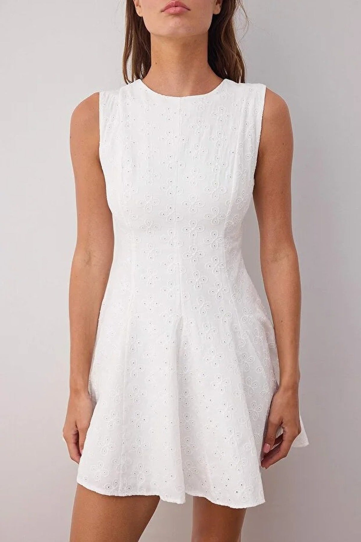 Broderie Anglaise Sleeveless Fit and Flare Mini Dress