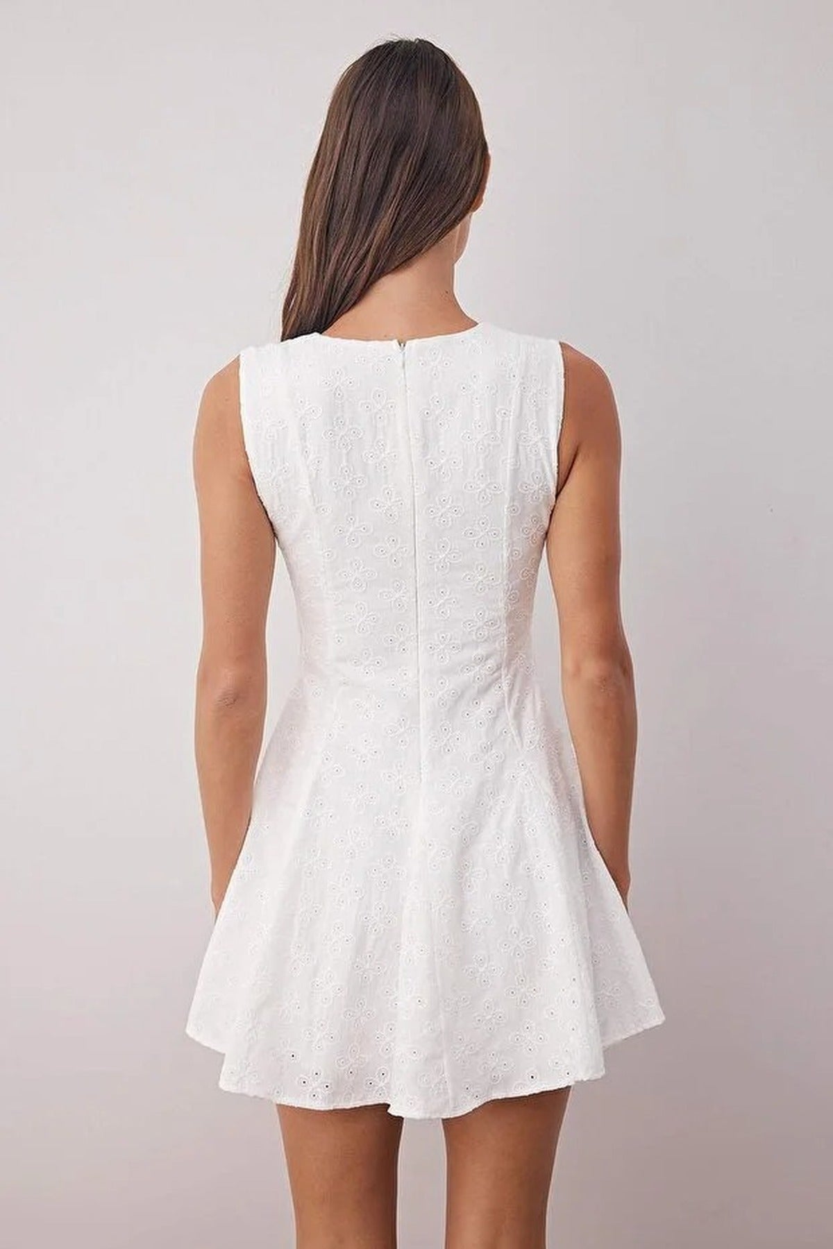 Broderie Anglaise Sleeveless Fit and Flare Mini Dress