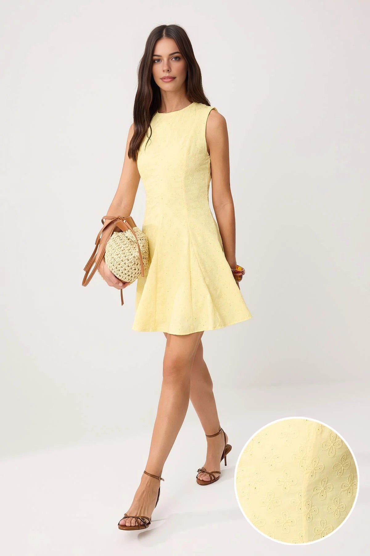 Broderie Anglaise Sleeveless Fit and Flare Mini Dress