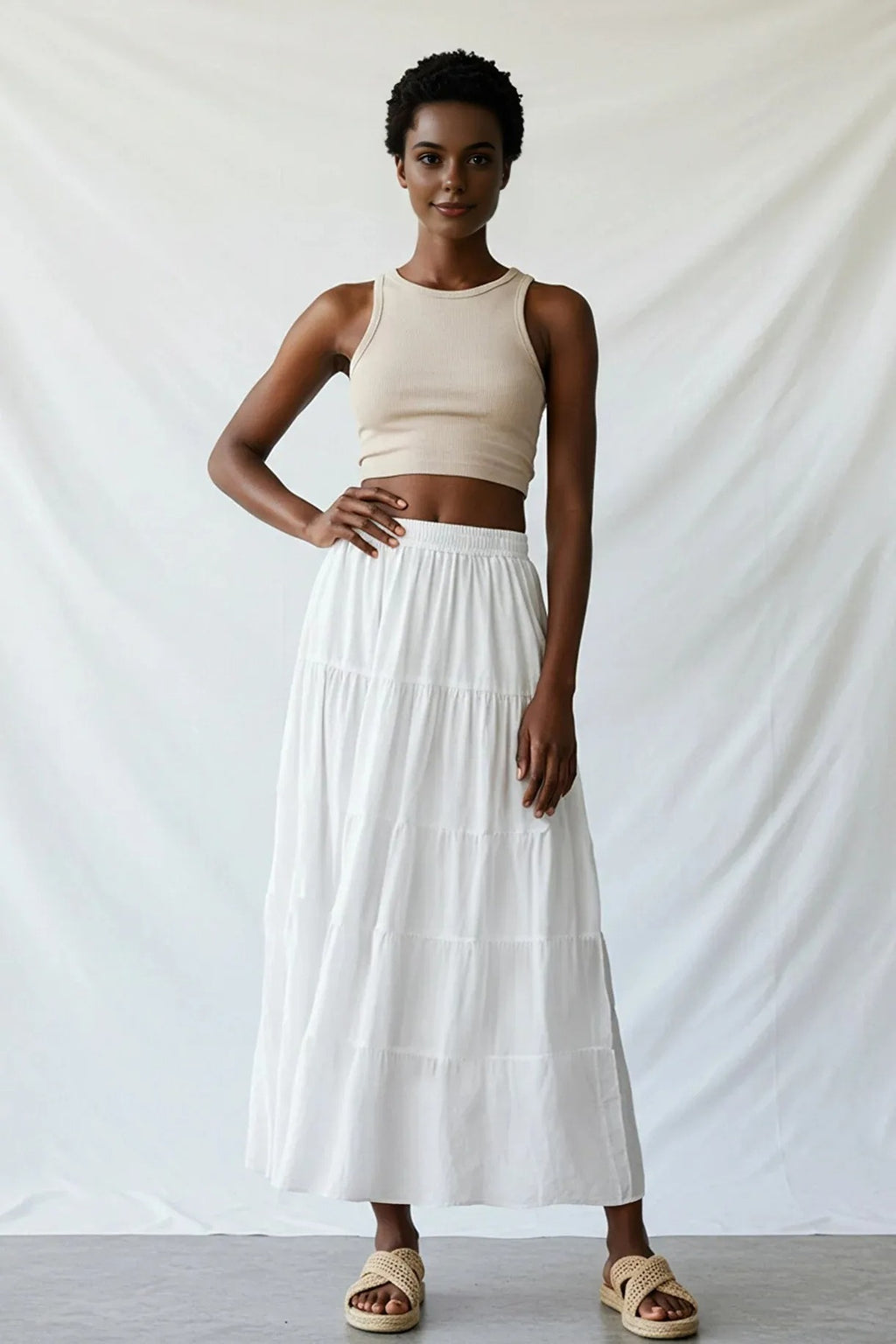 Cotton Textured Fabric Maxi Woven Skirt