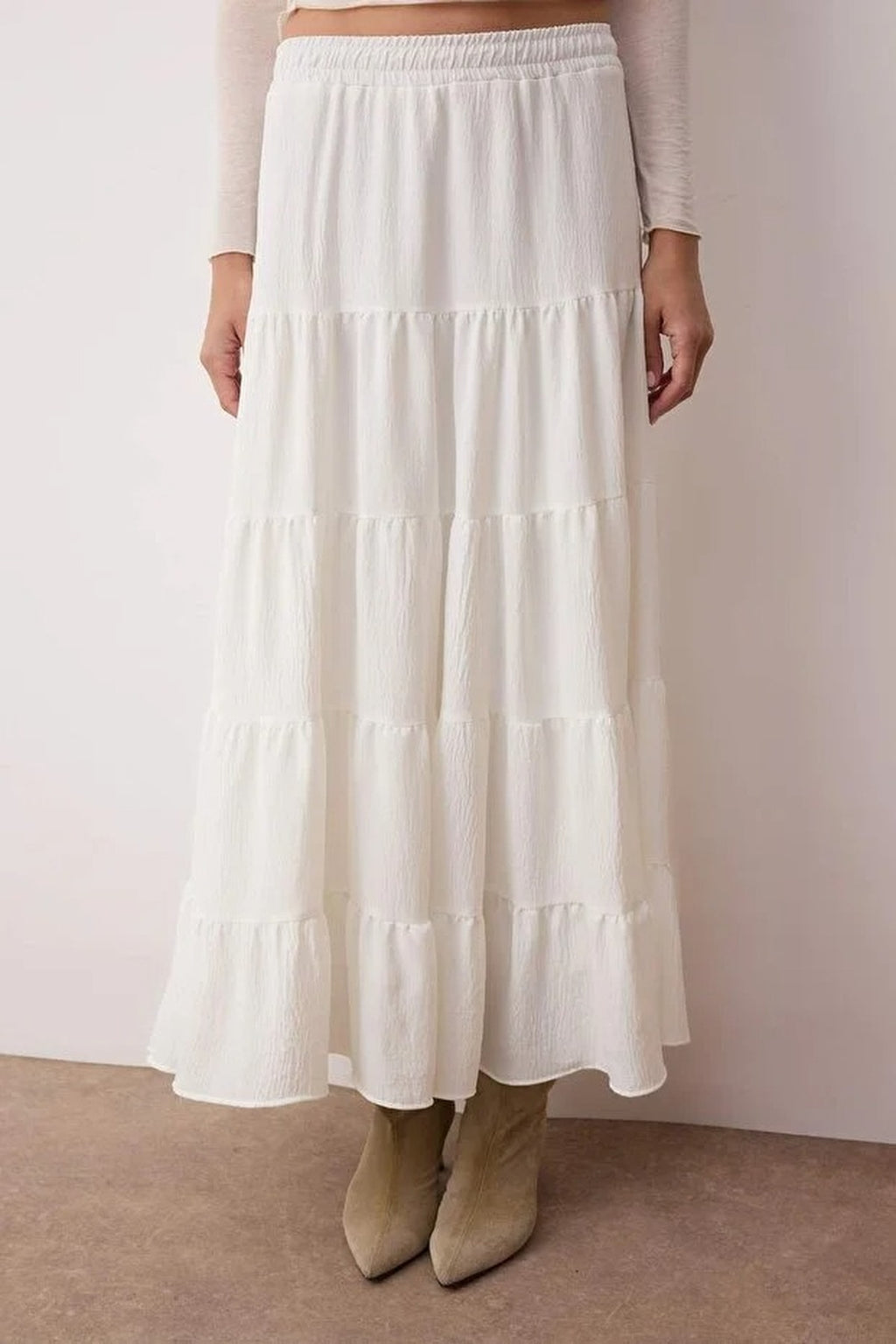 Cotton Textured Fabric Maxi Woven Skirt