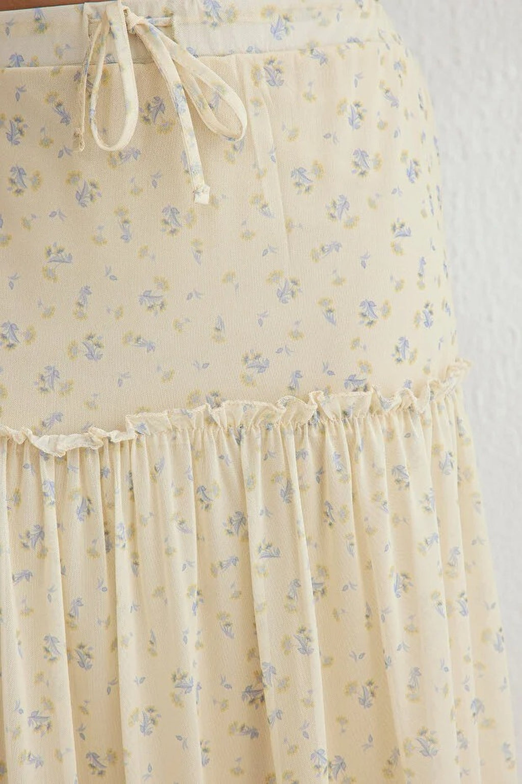 Tulle Floral Print Maxi Drape Detail Knitted Skirt