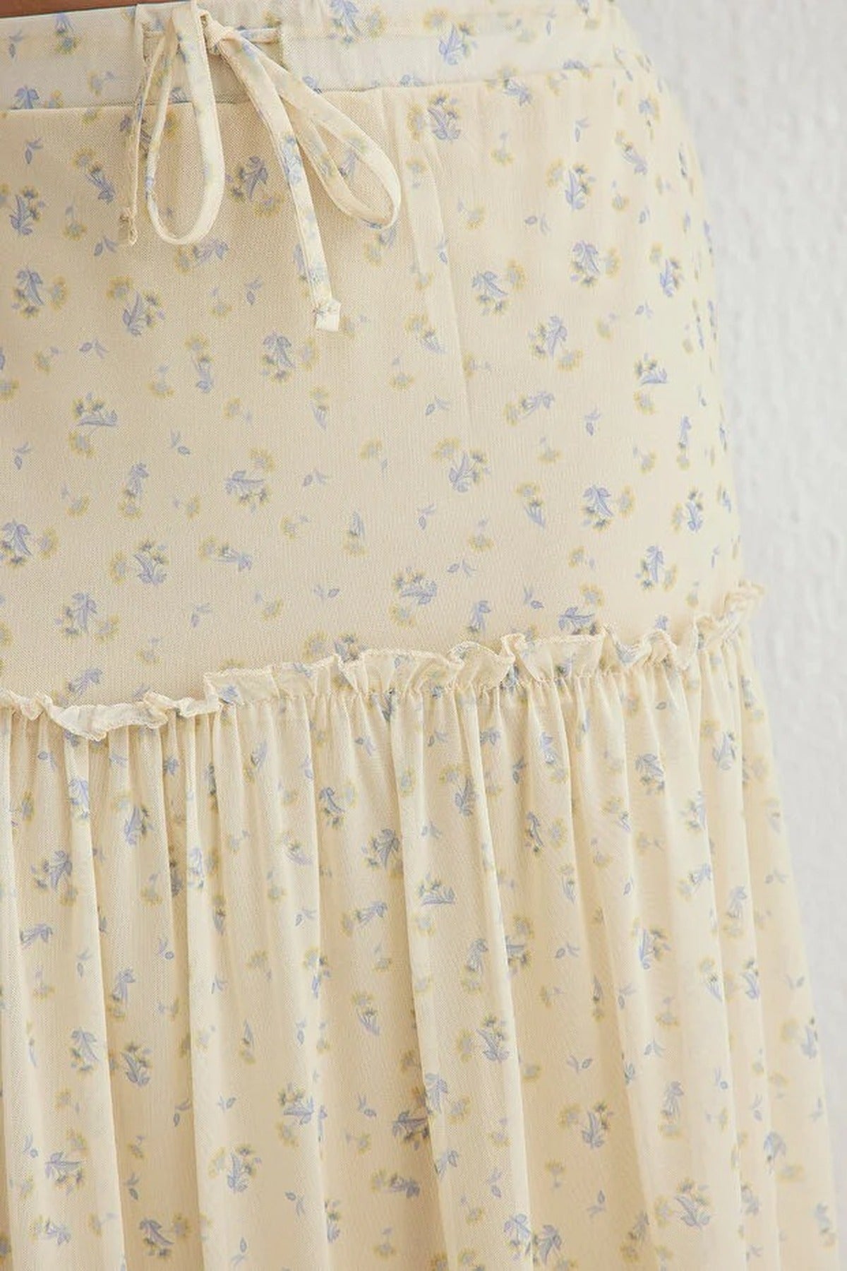 Tulle Floral Print Maxi Drape Detail Knitted Skirt