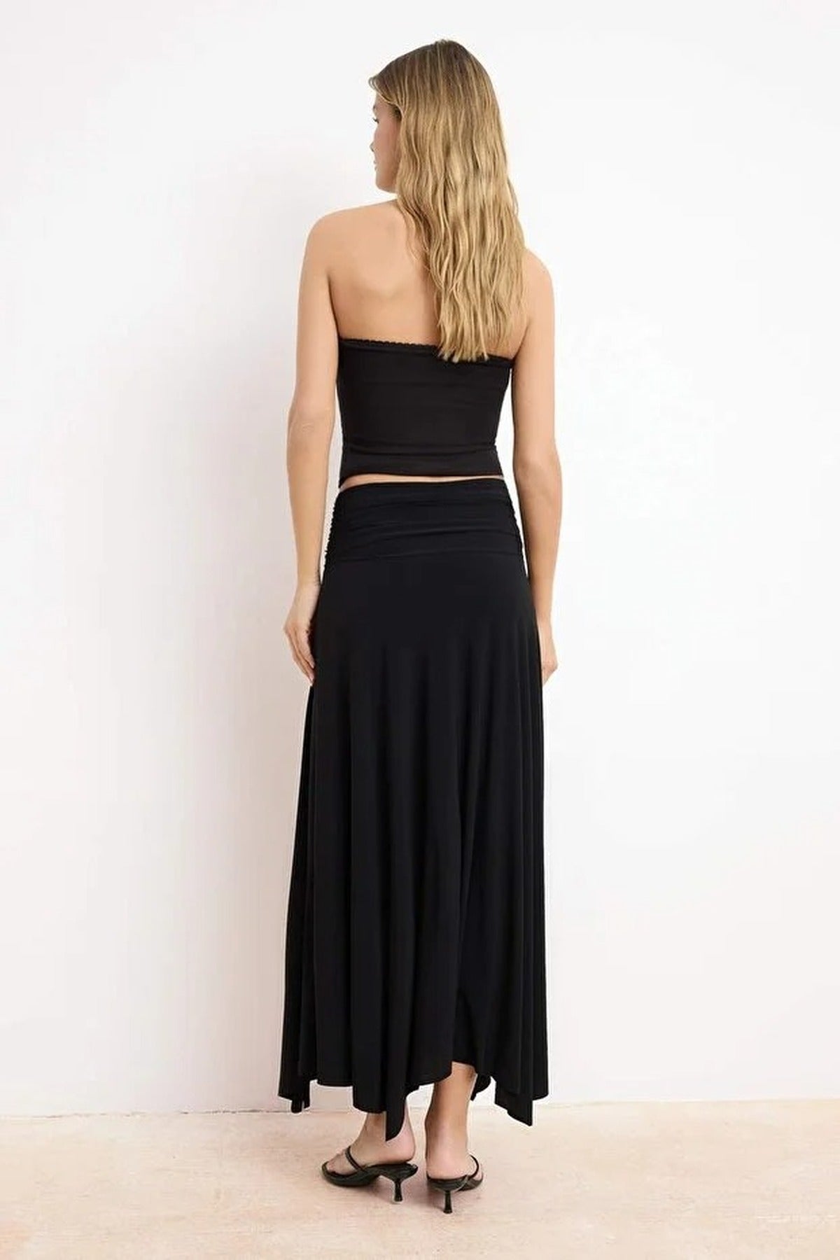 Waist Detail Slit Stretch Knit Maxi Skirt