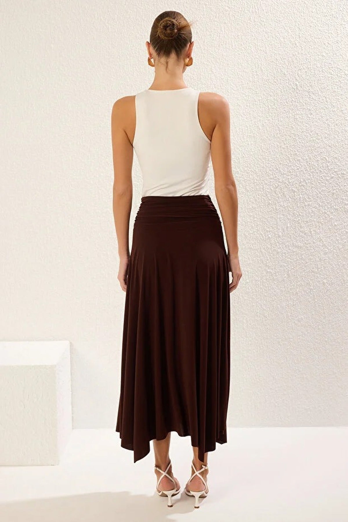 Waist Detail Slit Stretch Knit Maxi Skirt