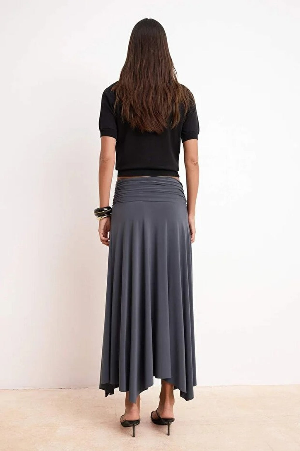 Waist Detail Slit Stretch Knit Maxi Skirt