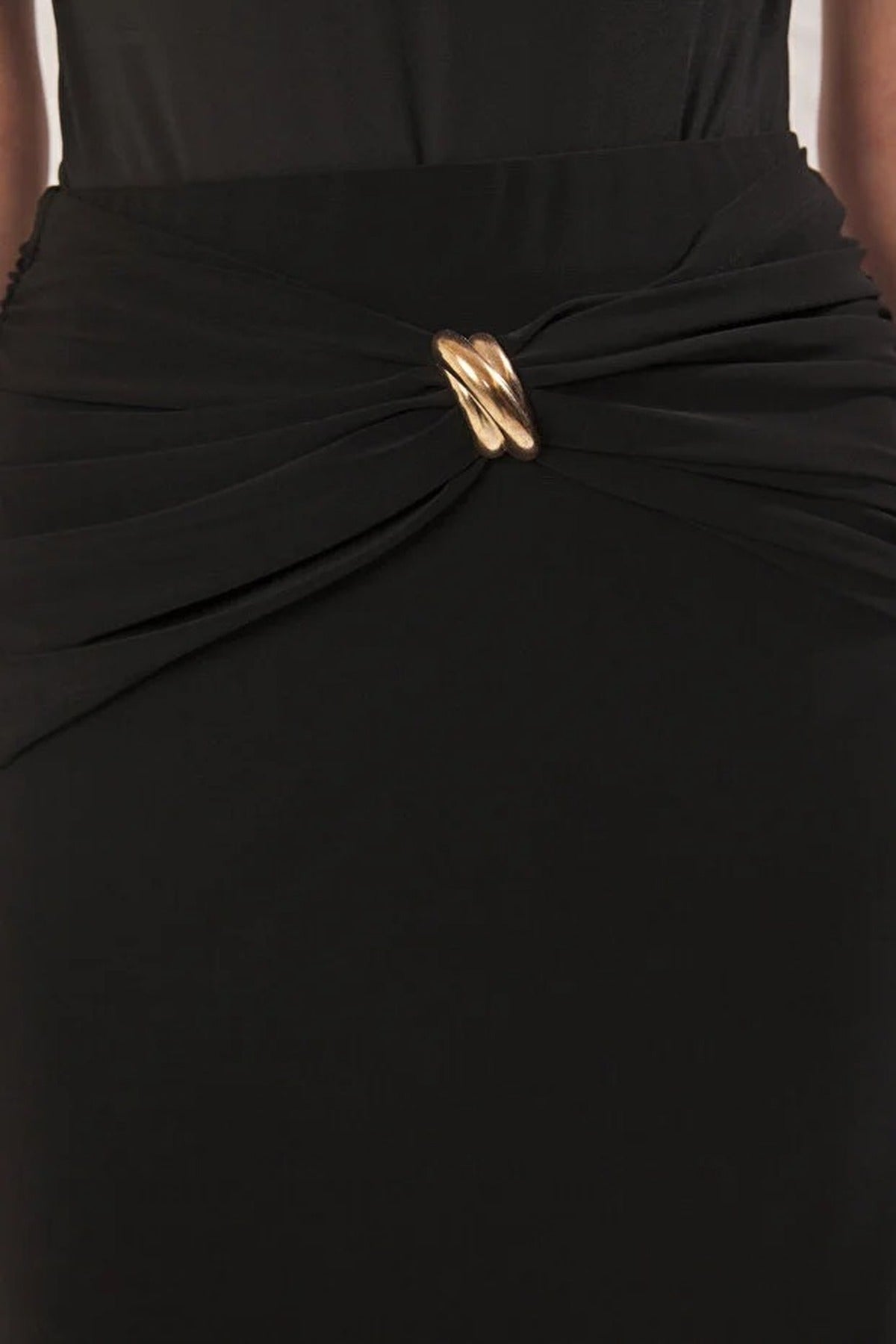 Knitted Maxi Fishtail Skirt with Gold Accessory Details