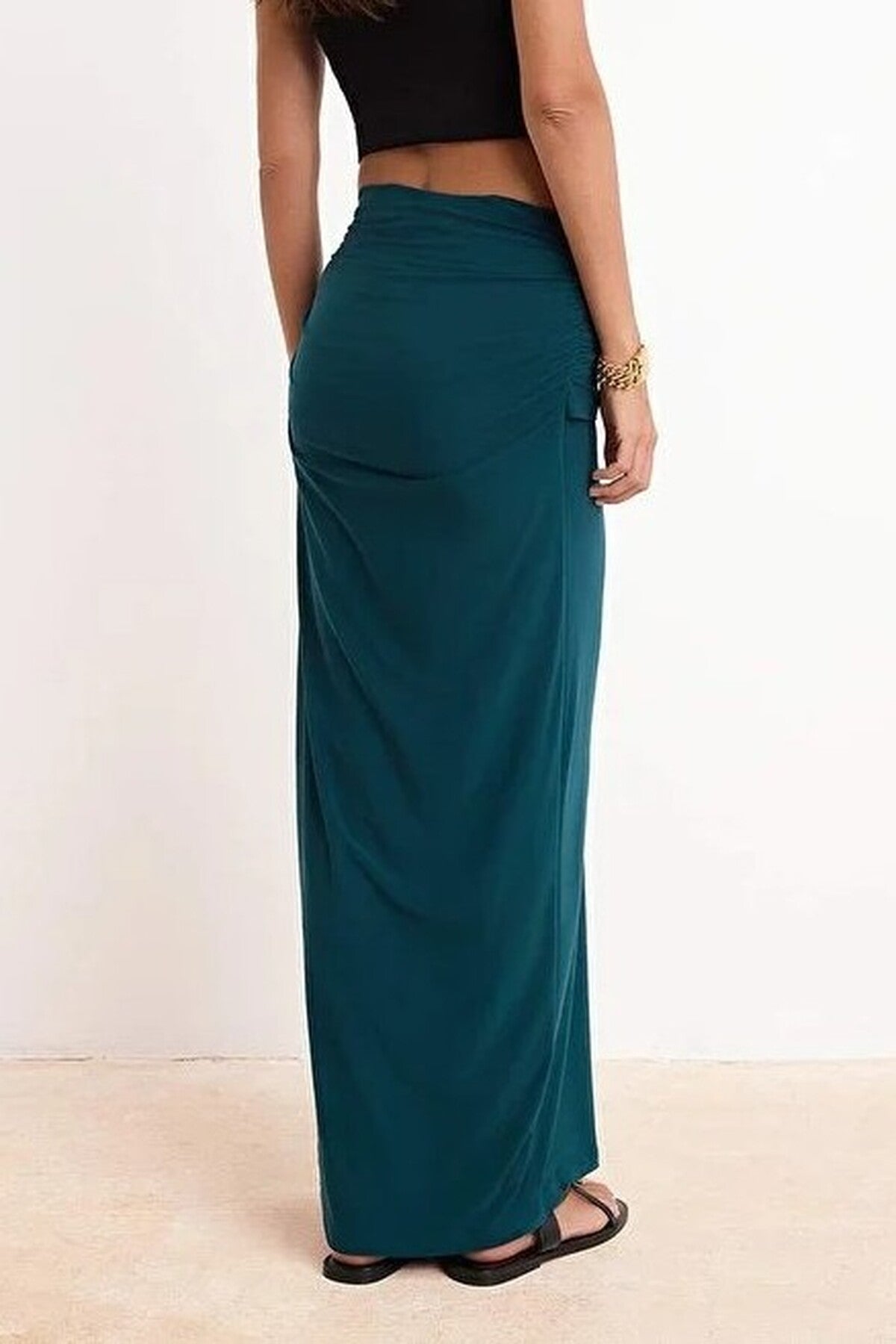 Knitted Maxi Fishtail Skirt with Gold Accessory Details
