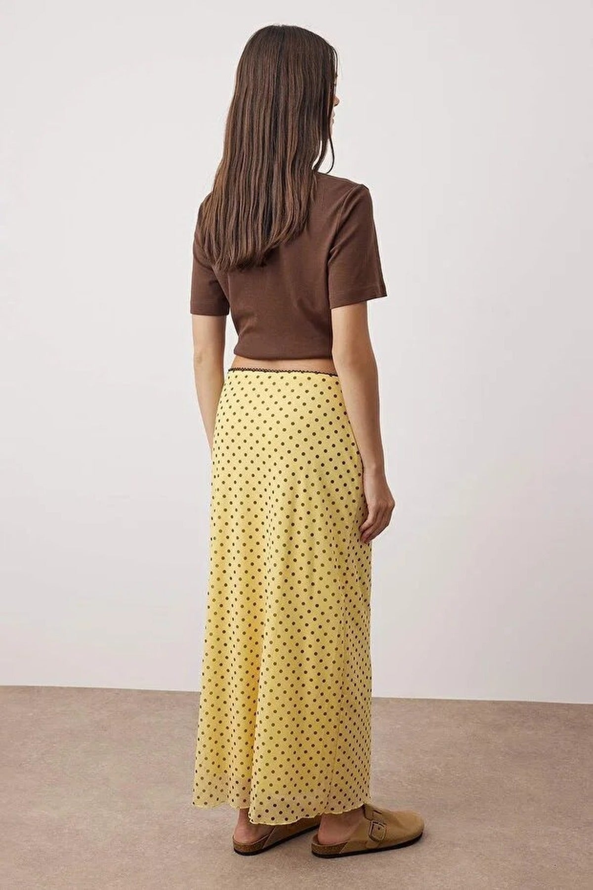 Check Print Tulle Lace Detail Elastic Waist Maxi Skirt