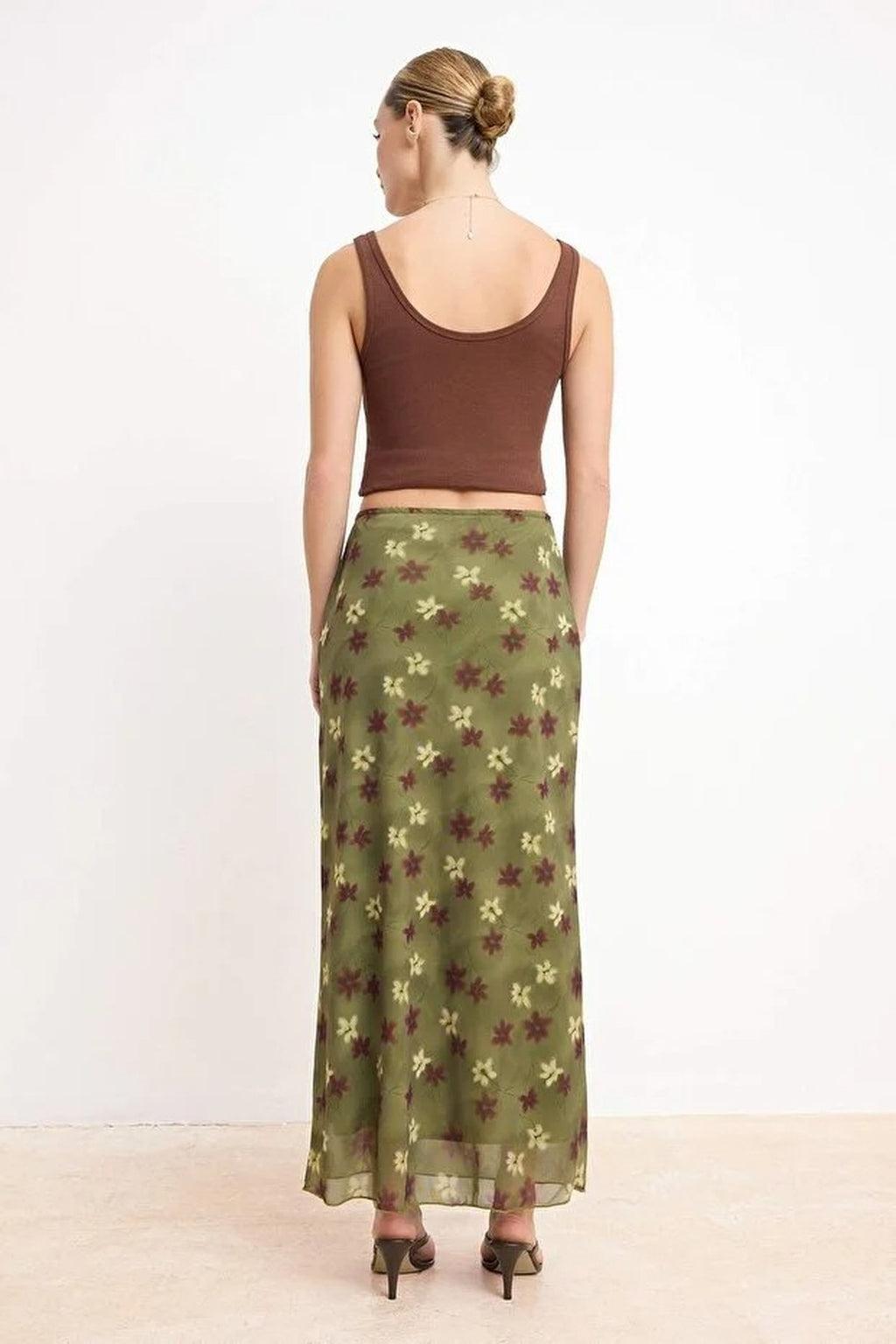 Check Print Tulle Lace Detail Elastic Waist Maxi Skirt