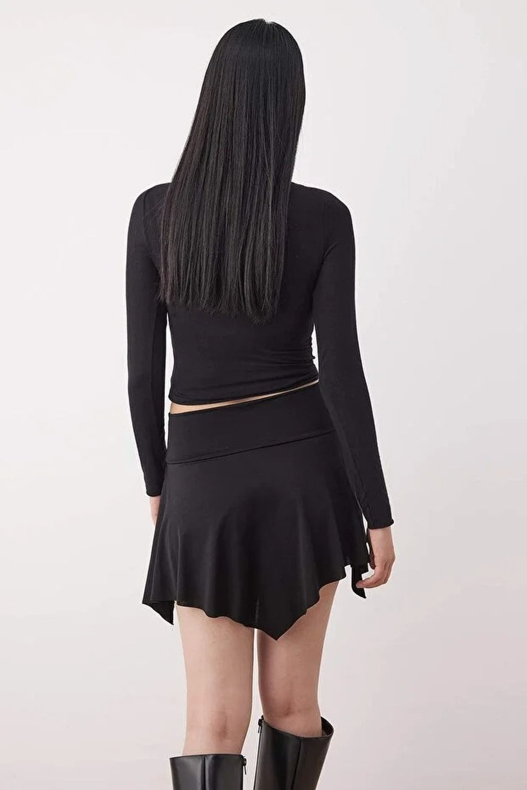 Asymmetric Mini Knitted Skirt with Accessory Details