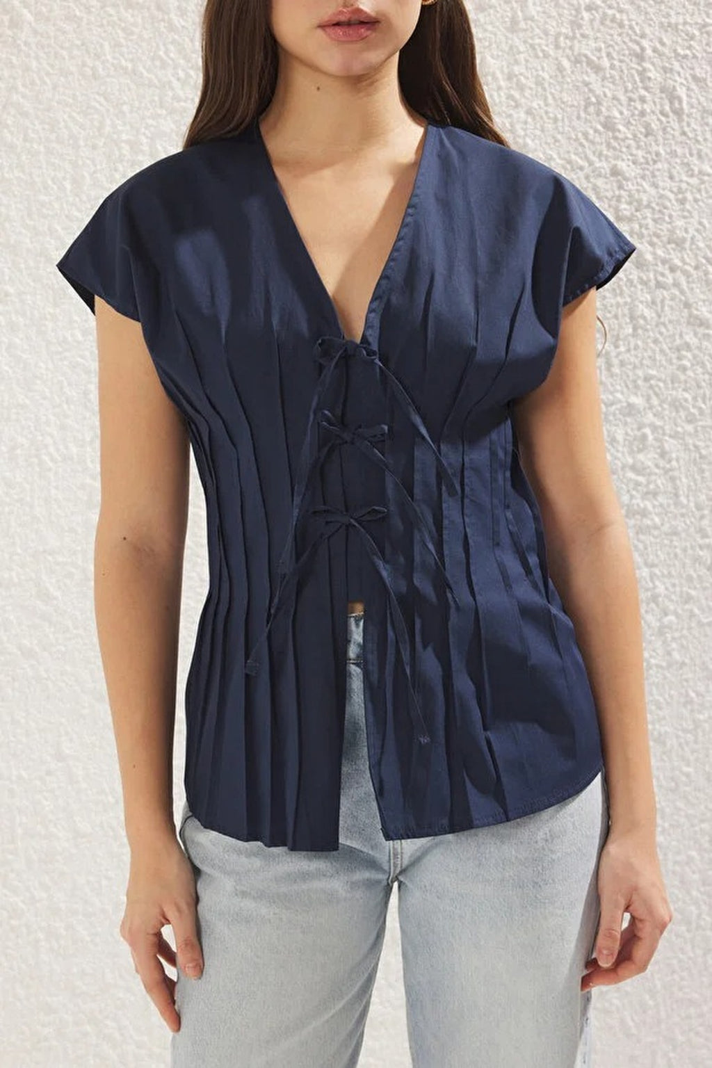 Fitted Woven Shirt with Waist Darts Detail and Tie Closure