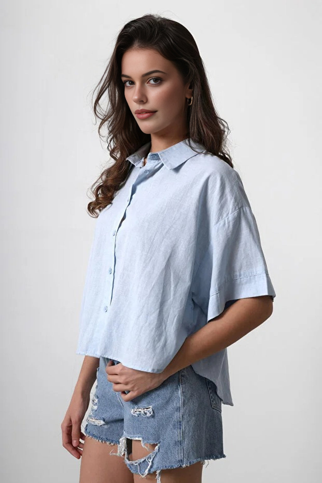 Short-Sleeve Dropped Sleeve Oversize Shirt