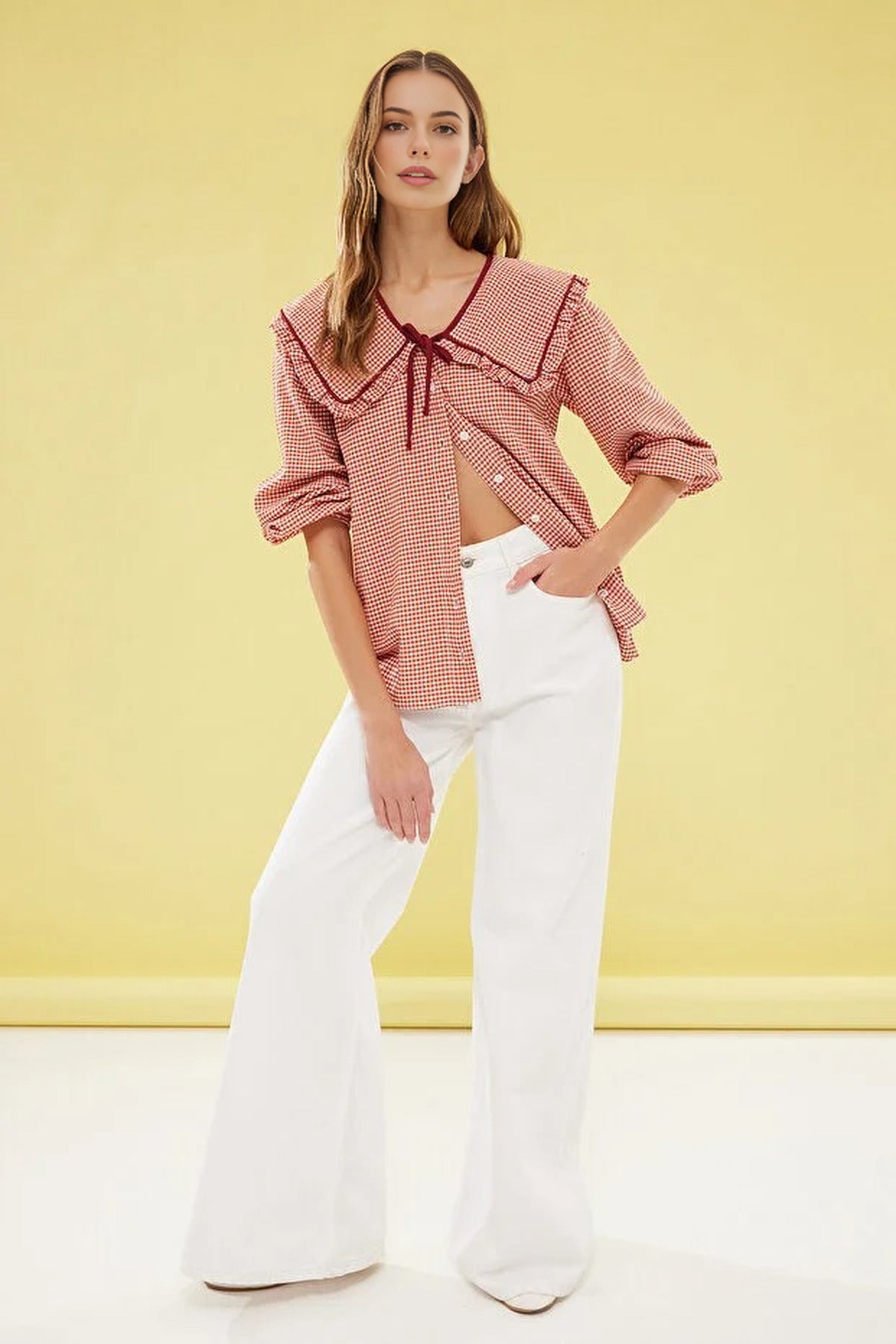 Patterned Baby Collar Woven Shirt