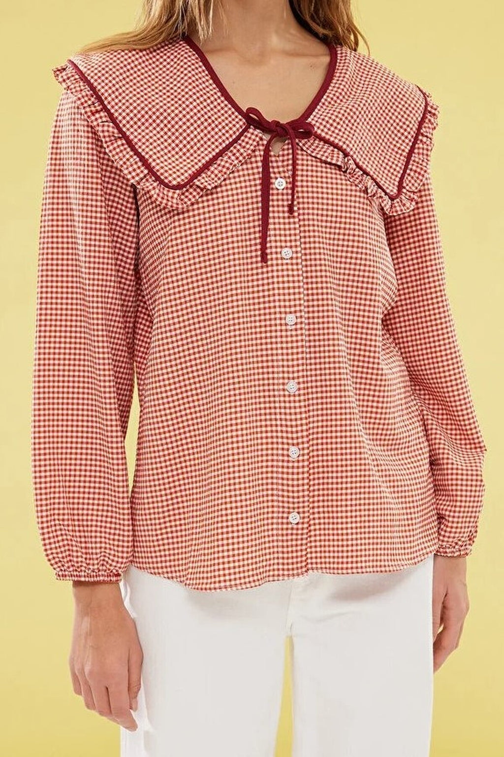 Patterned Baby Collar Woven Shirt
