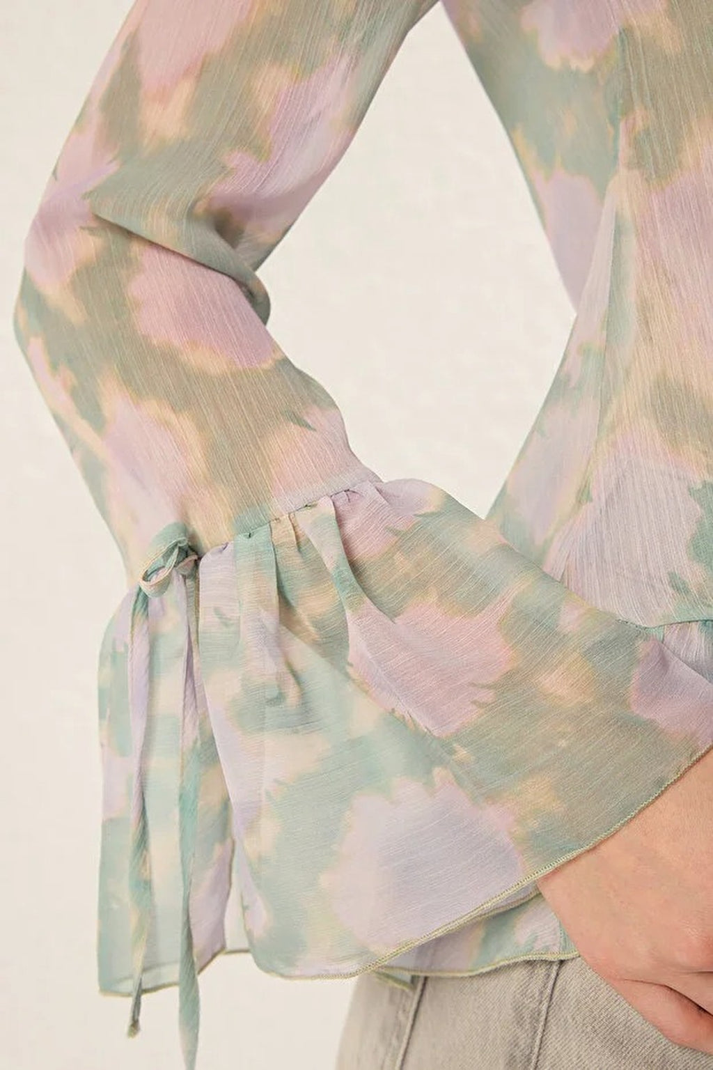 Tie-up Woven Shirt with Ruffle Detail on Front and Sleeves
