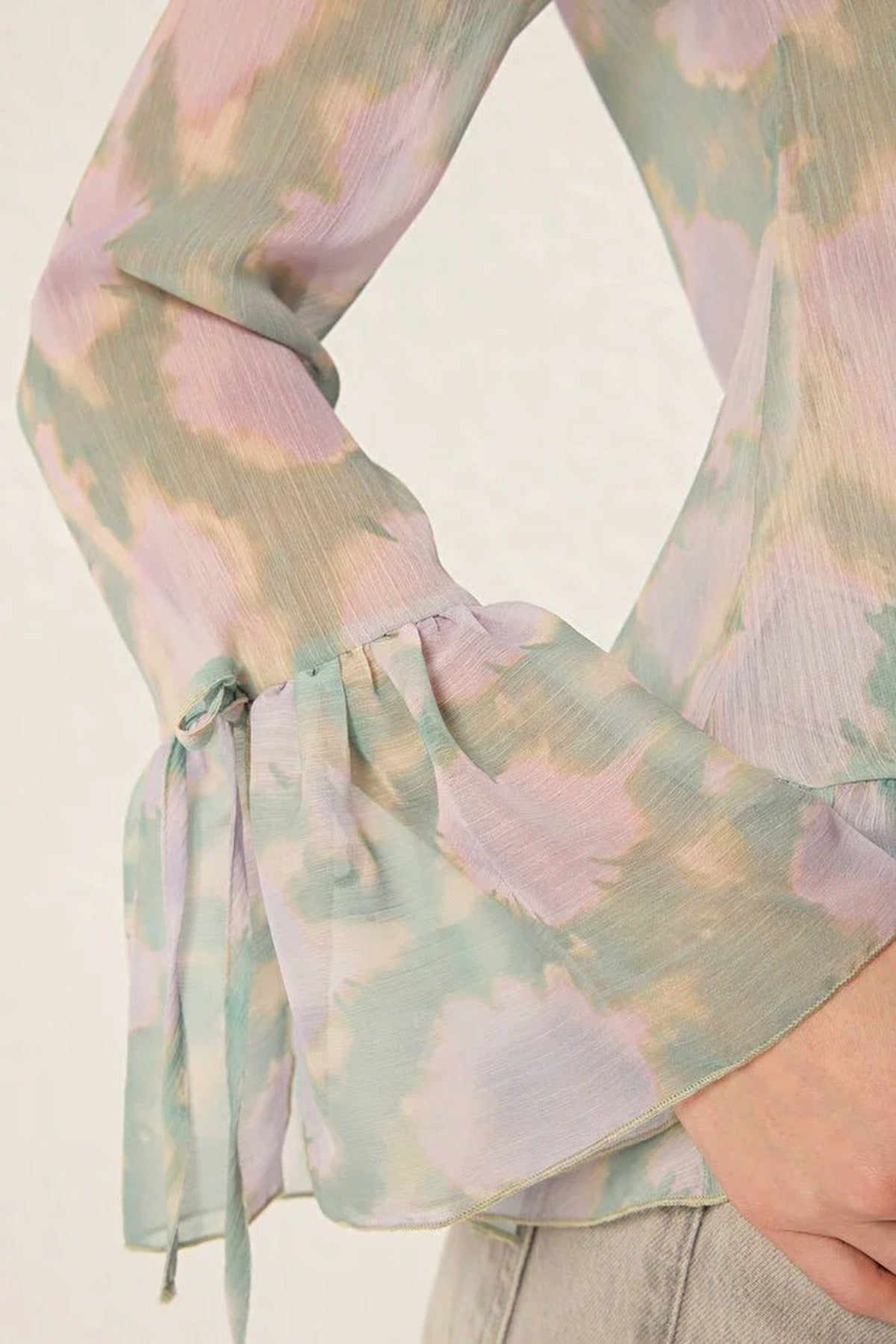 Tie-up Woven Shirt with Ruffle Detail on Front and Sleeves