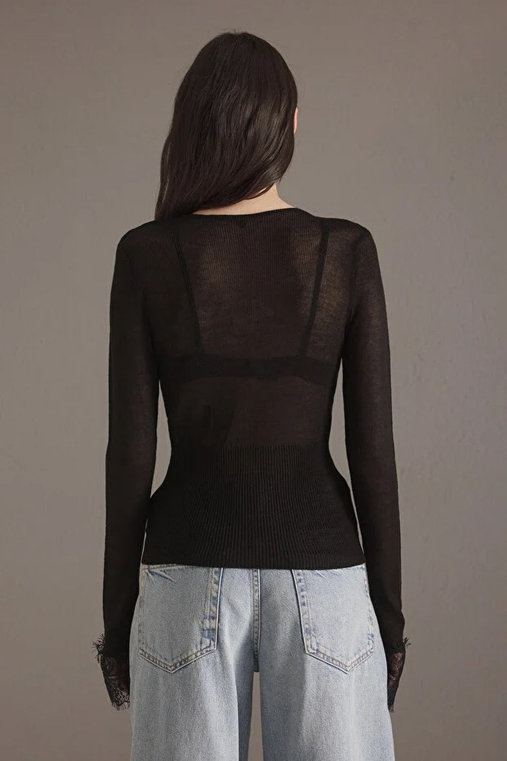 Lace Trim V-Neck Long Sleeve Knitted Cardigan