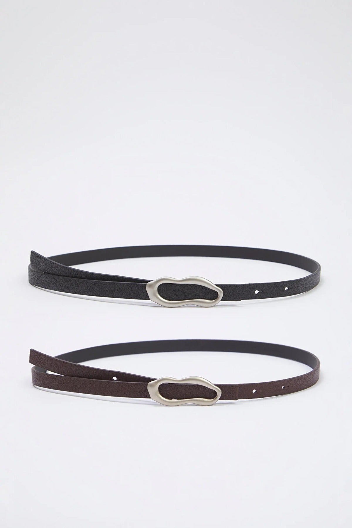 Double Pack Asymmetric Buckle Slim Women's Belt