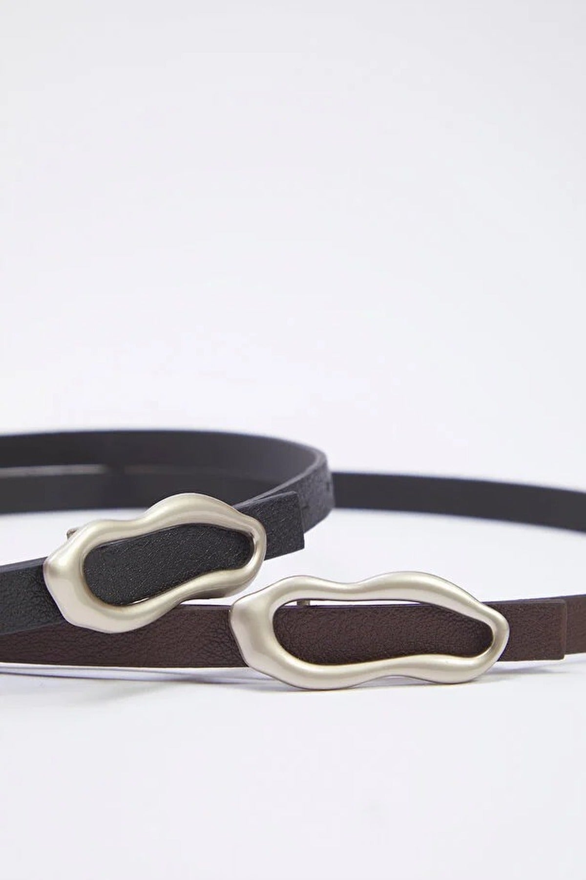 Double Pack Asymmetric Buckle Slim Women's Belt