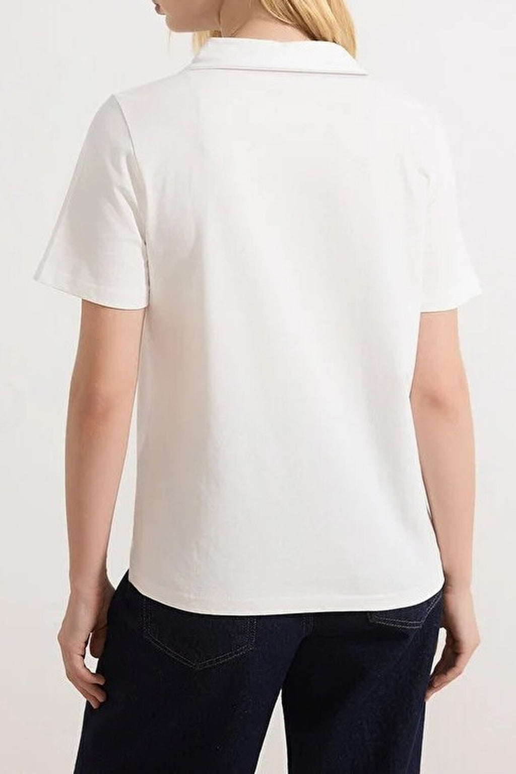 Thick Cotton Polo Collar Knitted T-Shirt with Stone Details