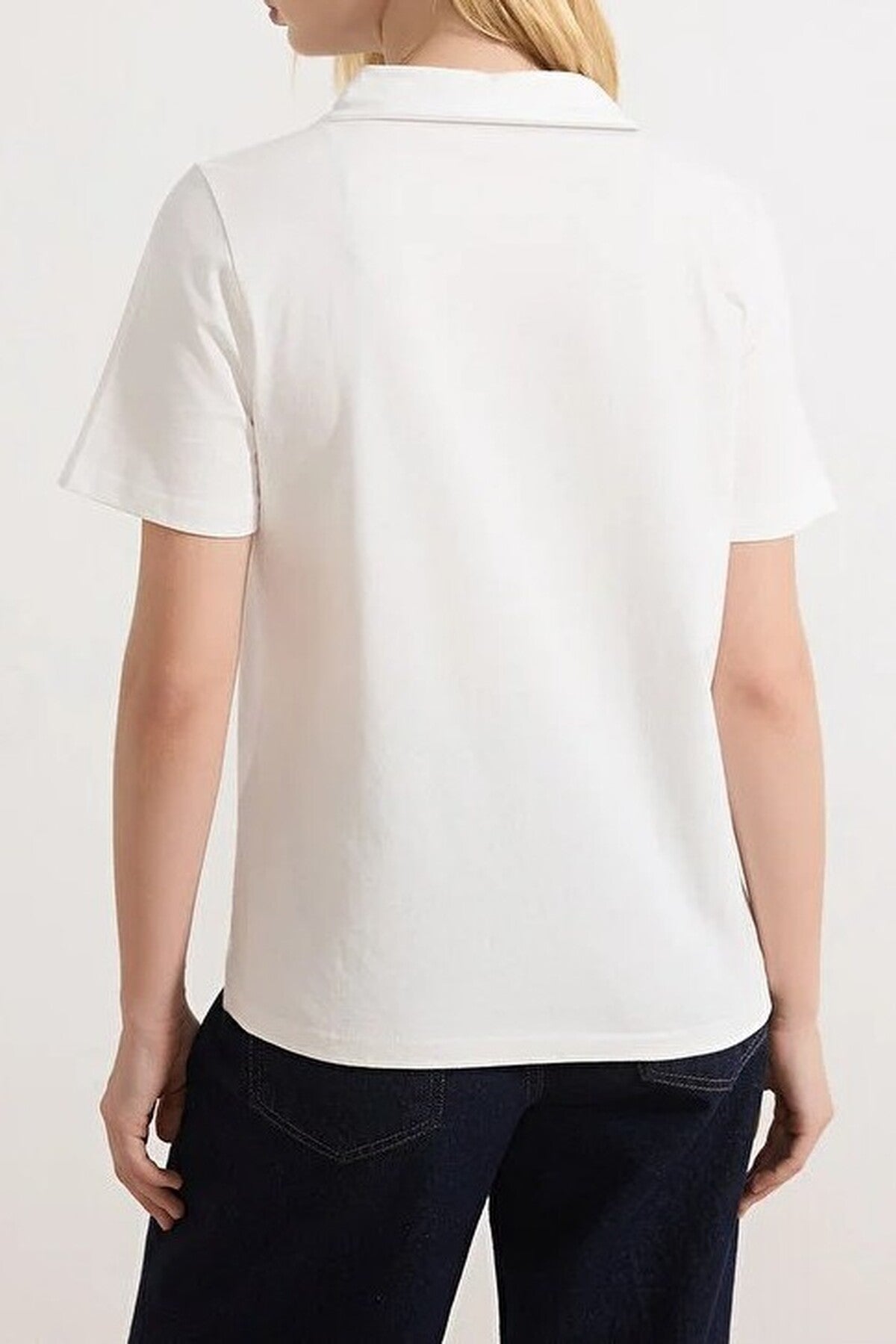 Thick Cotton Polo Collar Knitted T-Shirt with Stone Details