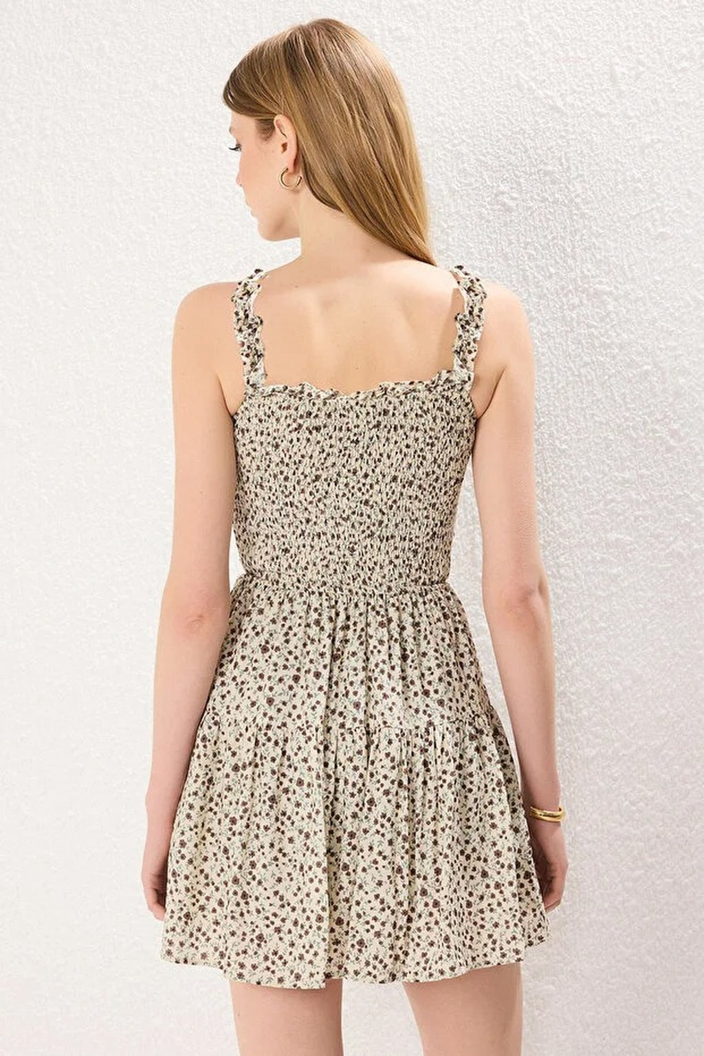 Floral Patterned Viscose Woven Playsuit with Gipe Detail