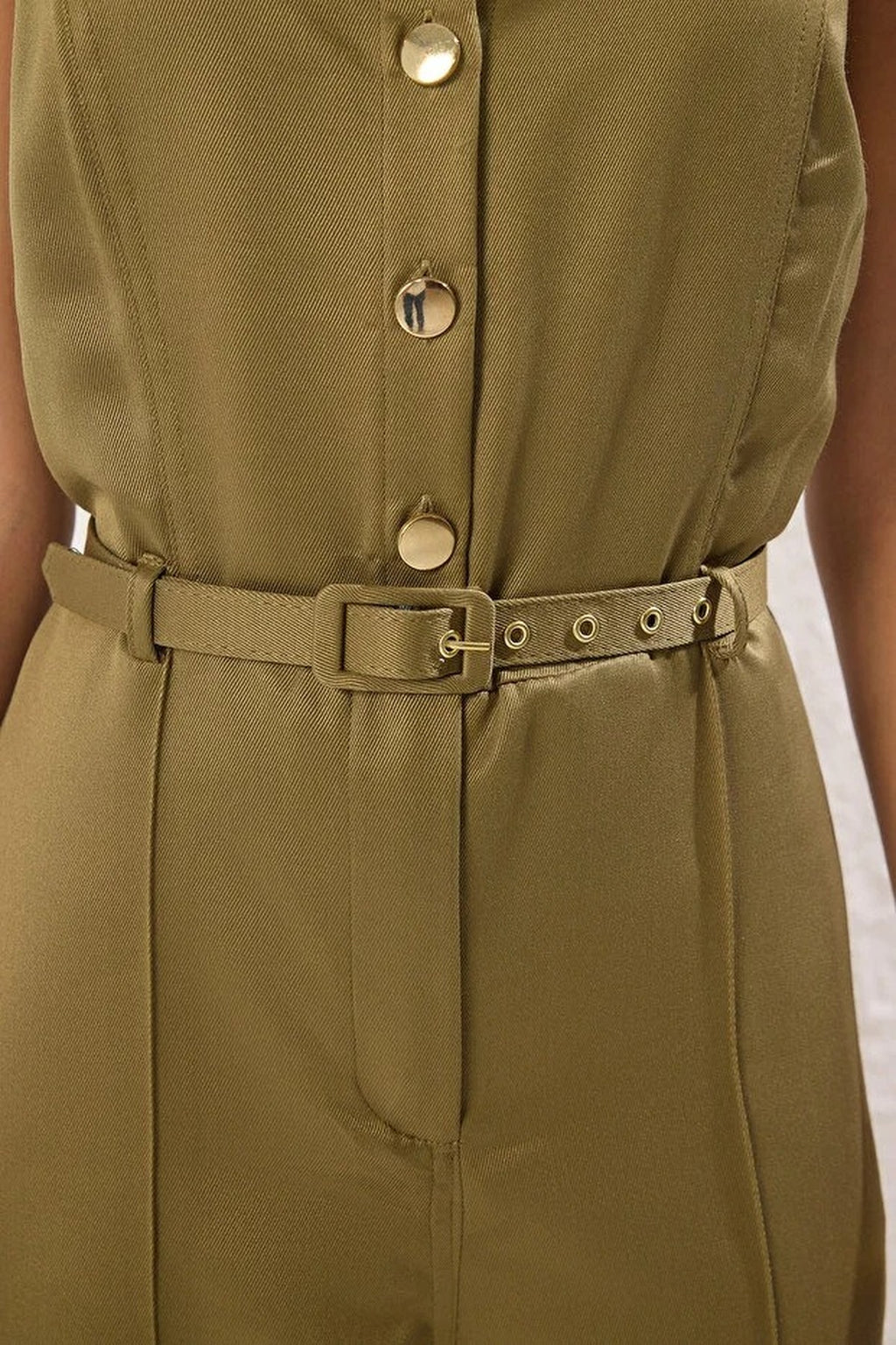 Belted Wide Leg Collared Jumpsuit