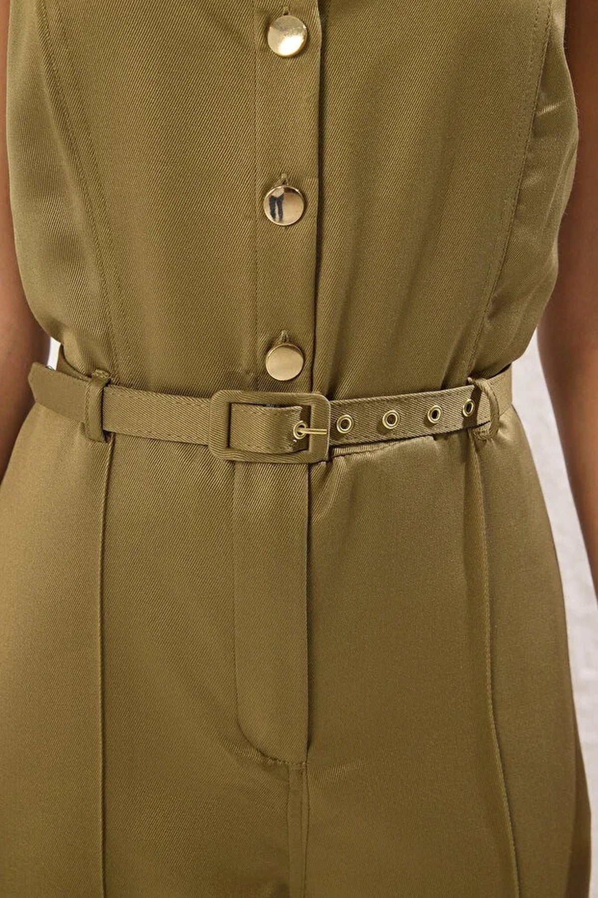 Belted Wide Leg Collared Jumpsuit
