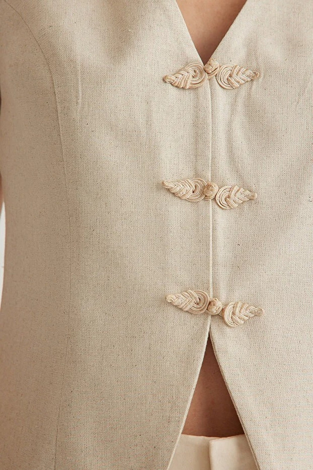 Linen Look Front Tie V-Neck Woven Vest