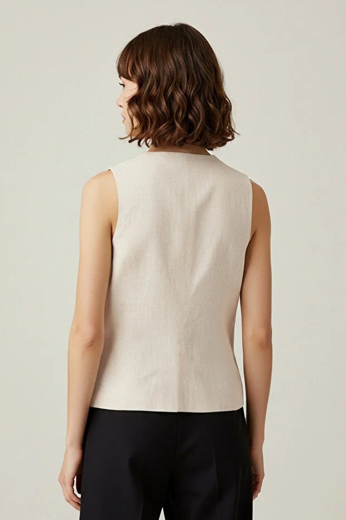 Linen Look Front Tie V-Neck Woven Vest