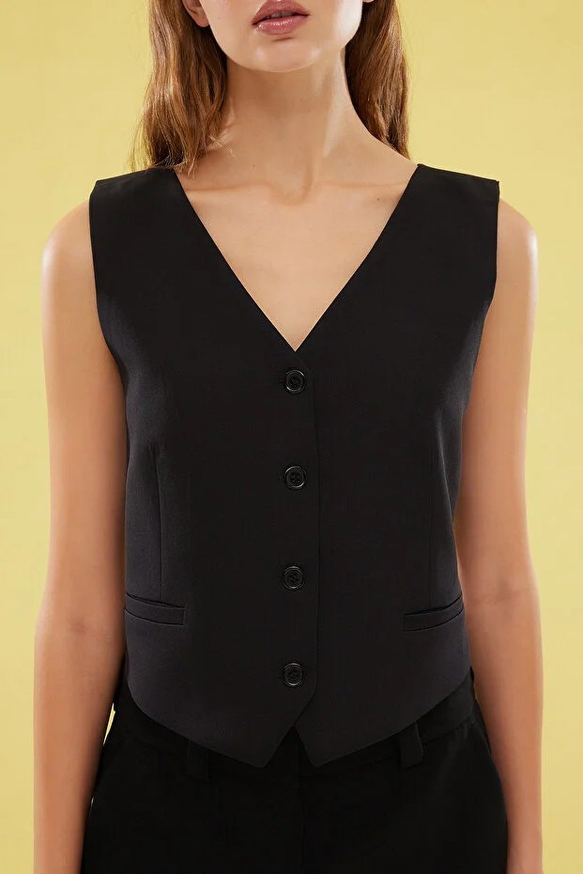 V-Neck Back Cross Woven Vest