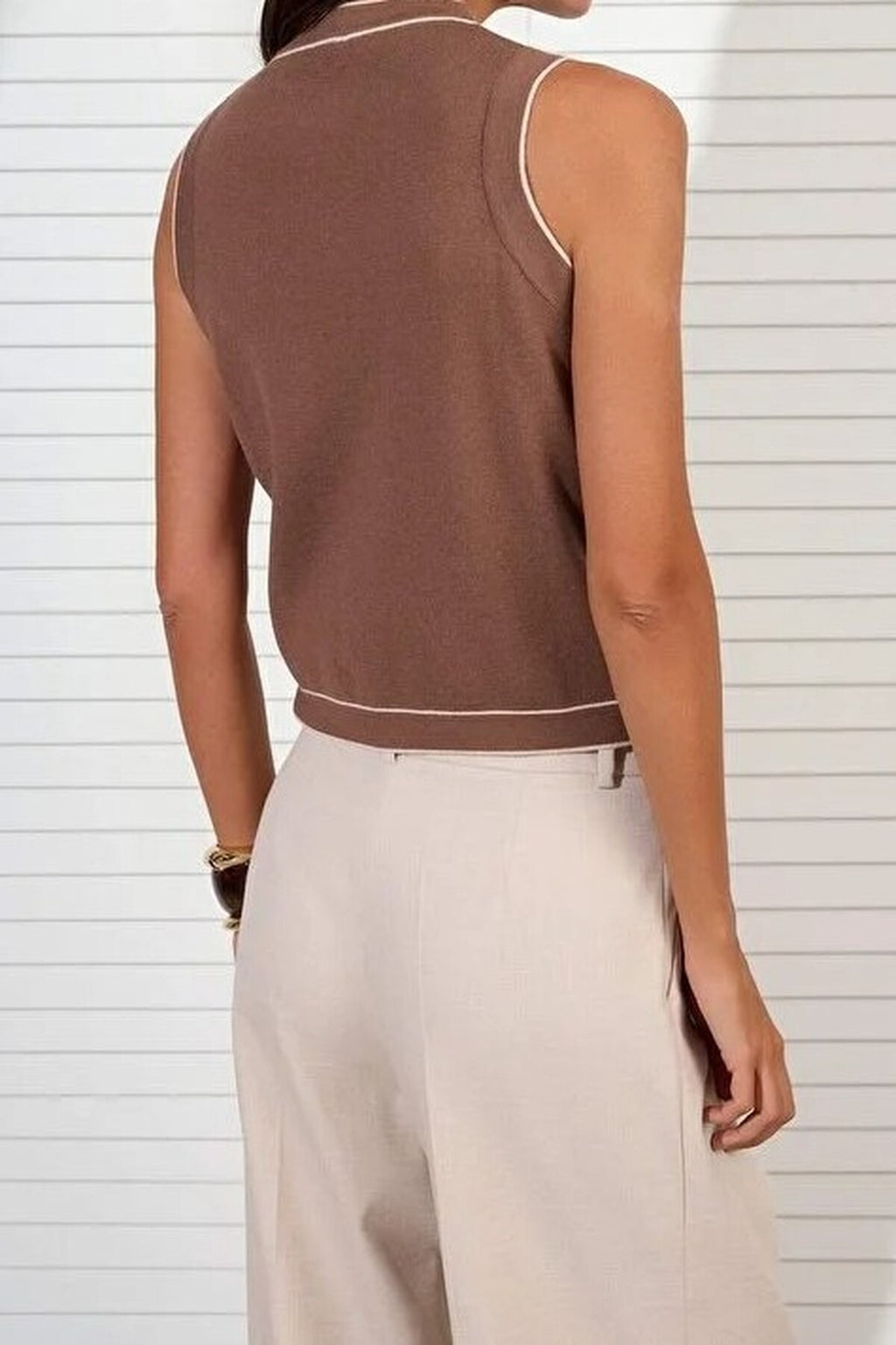 Crew Neck Color Block Knit Thin Blouse